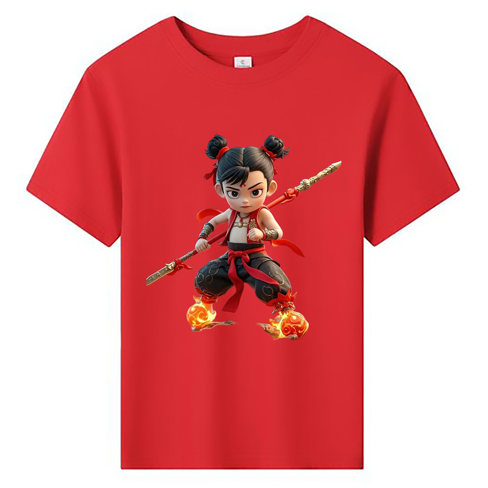 （画像用） Ne Zha 2 ナタ 魔童の大暴れ 綿100％キッズTシャツ（フロントプリント）