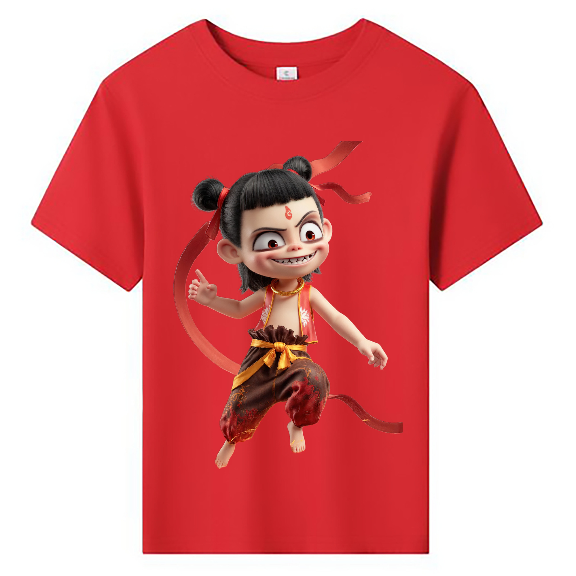 （画像用） Ne Zha 2 ナタ 魔童の大暴れ 綿100％キッズTシャツ（フロントプリント）