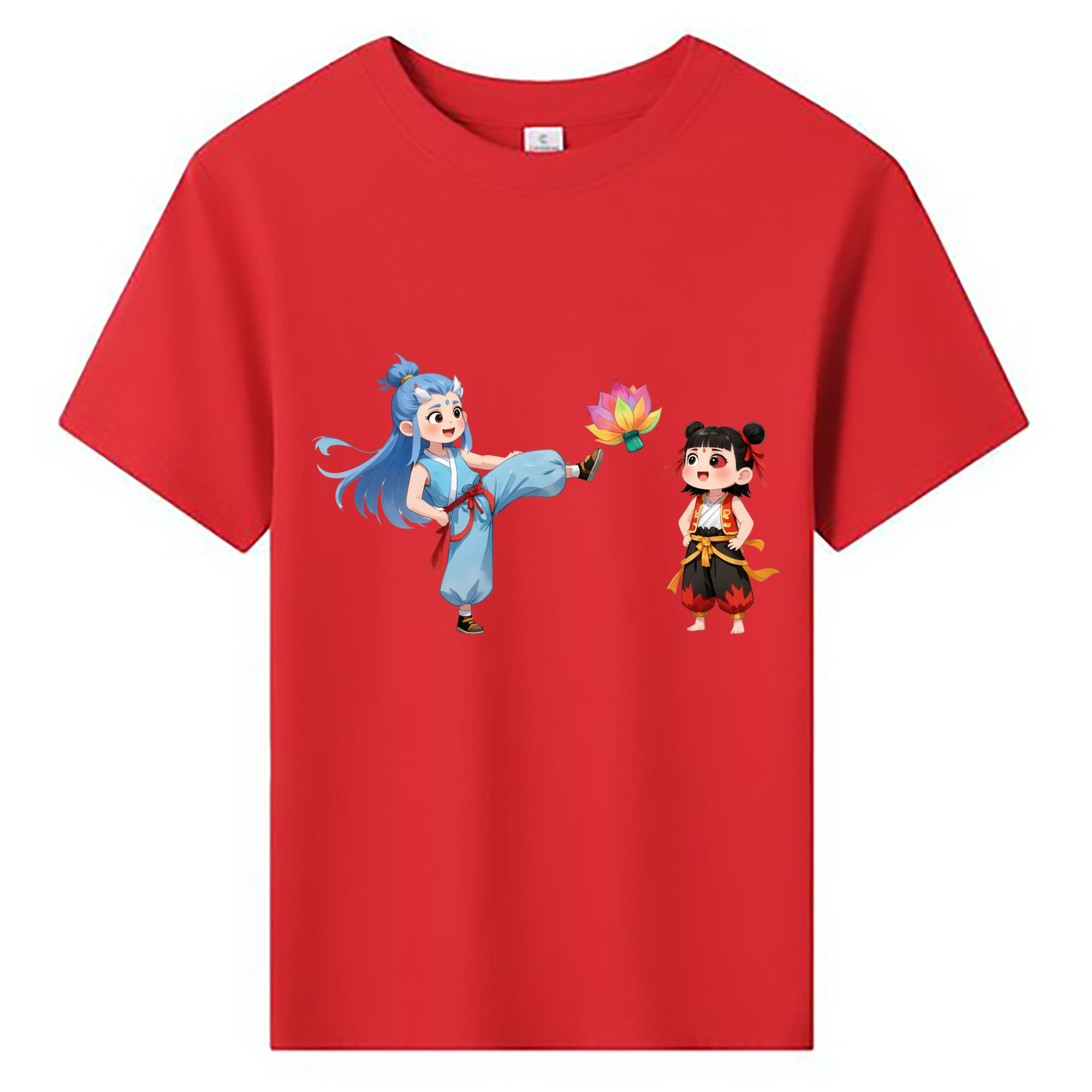 （画像用） Ne Zha 2 ナタ 魔童の大暴れ 綿100％キッズTシャツ（フロントプリント）