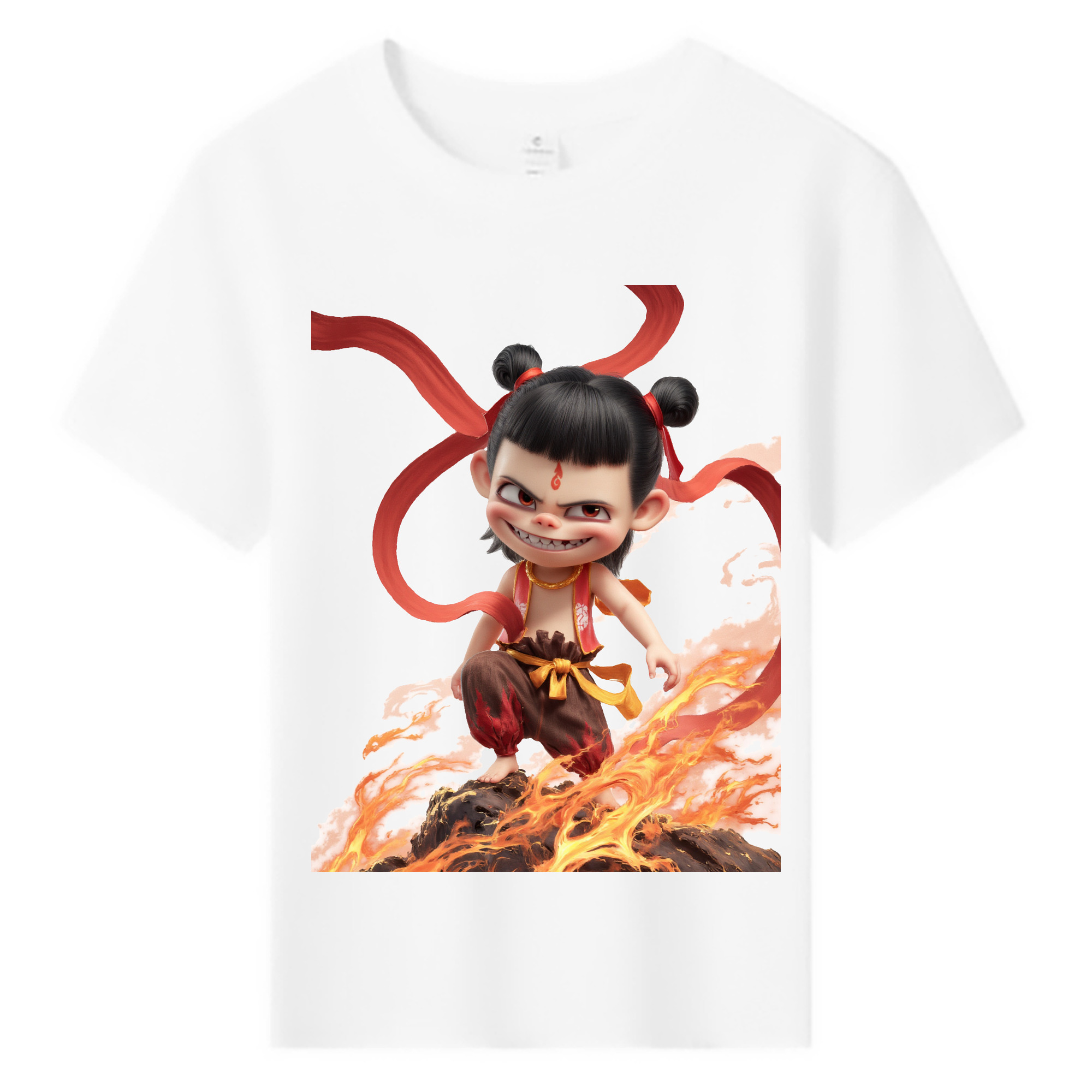 （画像用） Ne Zha 2 ナタ 魔童の大暴れ 綿100％キッズTシャツ（フロントプリント）