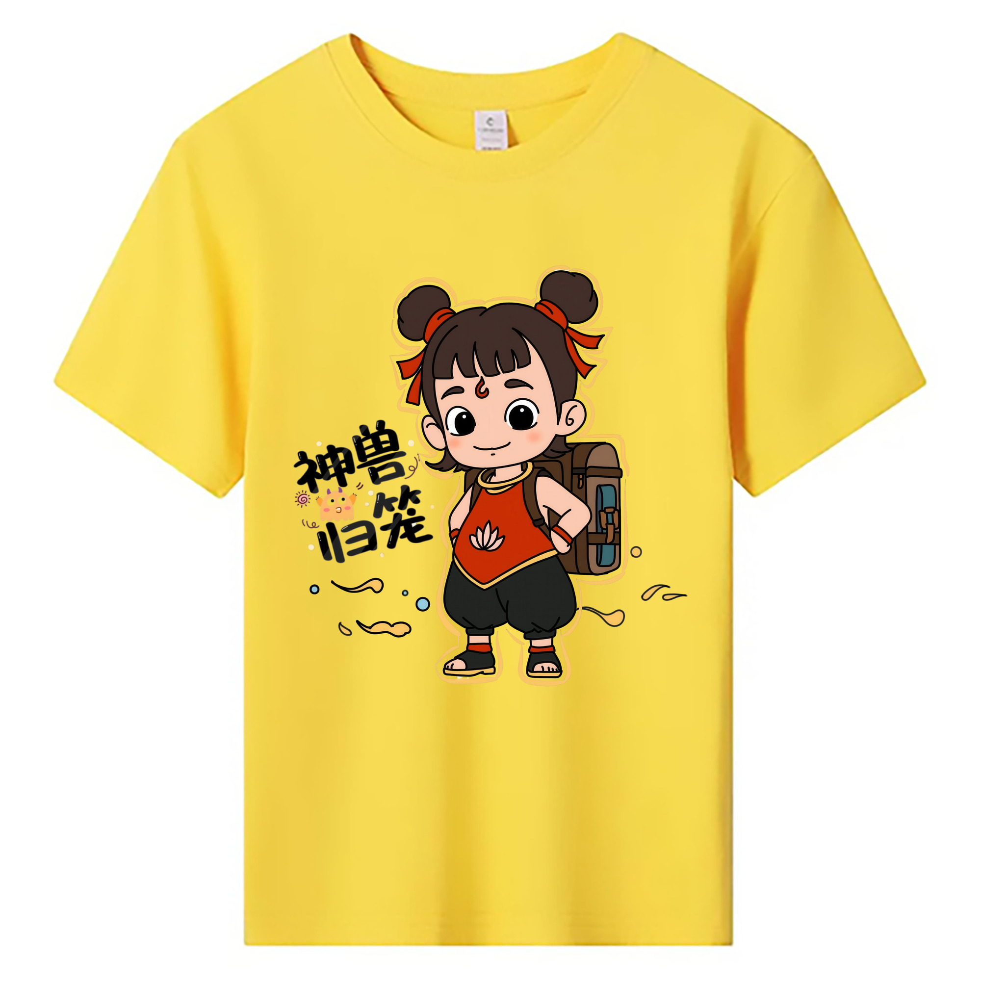 （画像用） Ne Zha 2 ナタ 魔童の大暴れ 綿100％キッズTシャツ（フロントプリント）