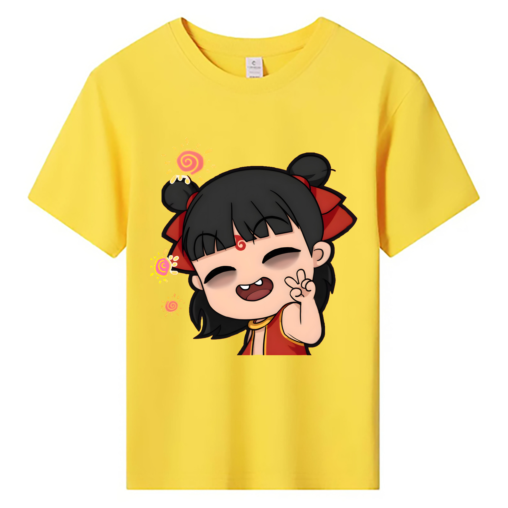 （画像用） Ne Zha 2 ナタ 魔童の大暴れ 綿100％キッズTシャツ（フロントプリント）