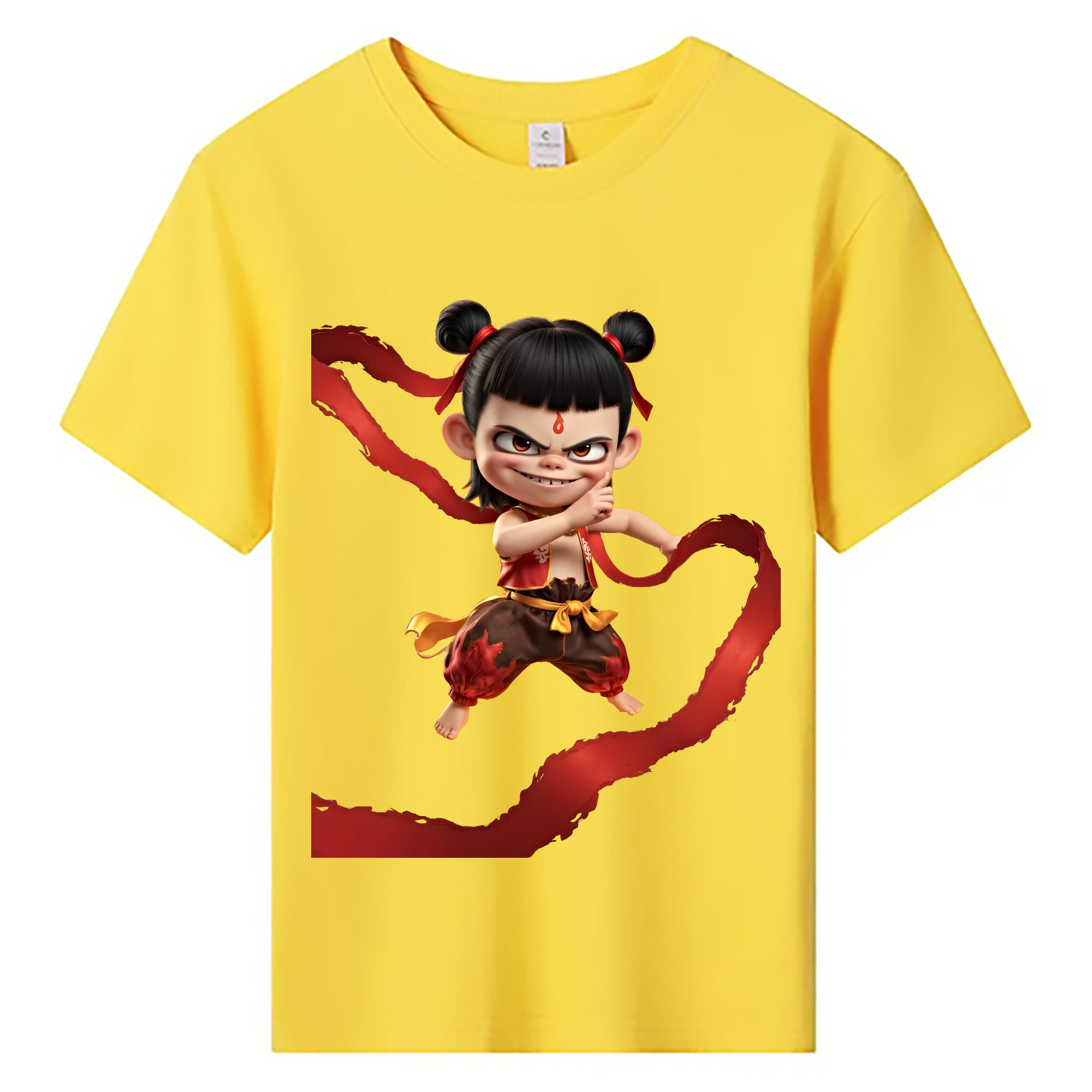 （画像用） Ne Zha 2 ナタ 魔童の大暴れ 綿100％キッズTシャツ（フロントプリント）