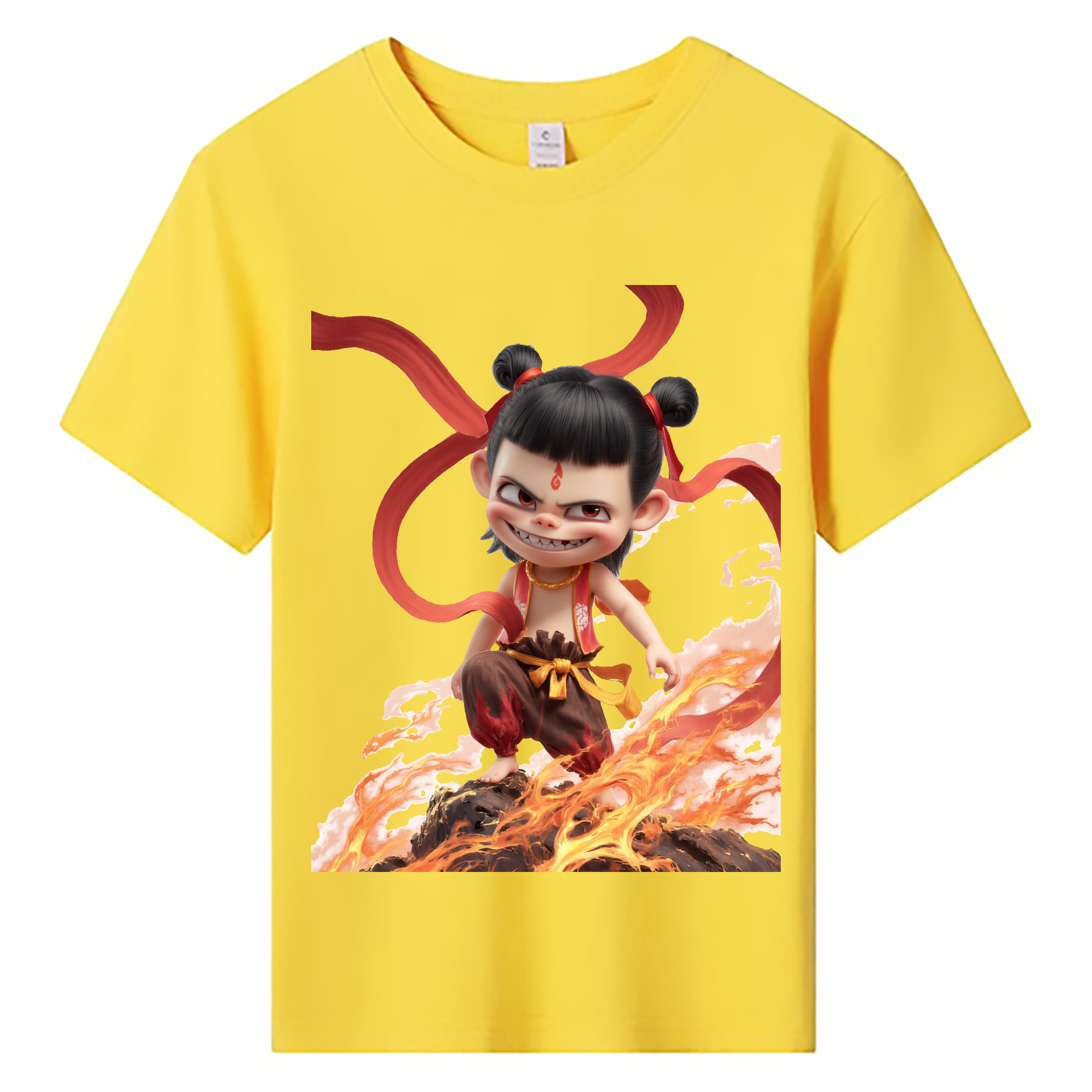（画像用） Ne Zha 2 ナタ 魔童の大暴れ 綿100％キッズTシャツ（フロントプリント）