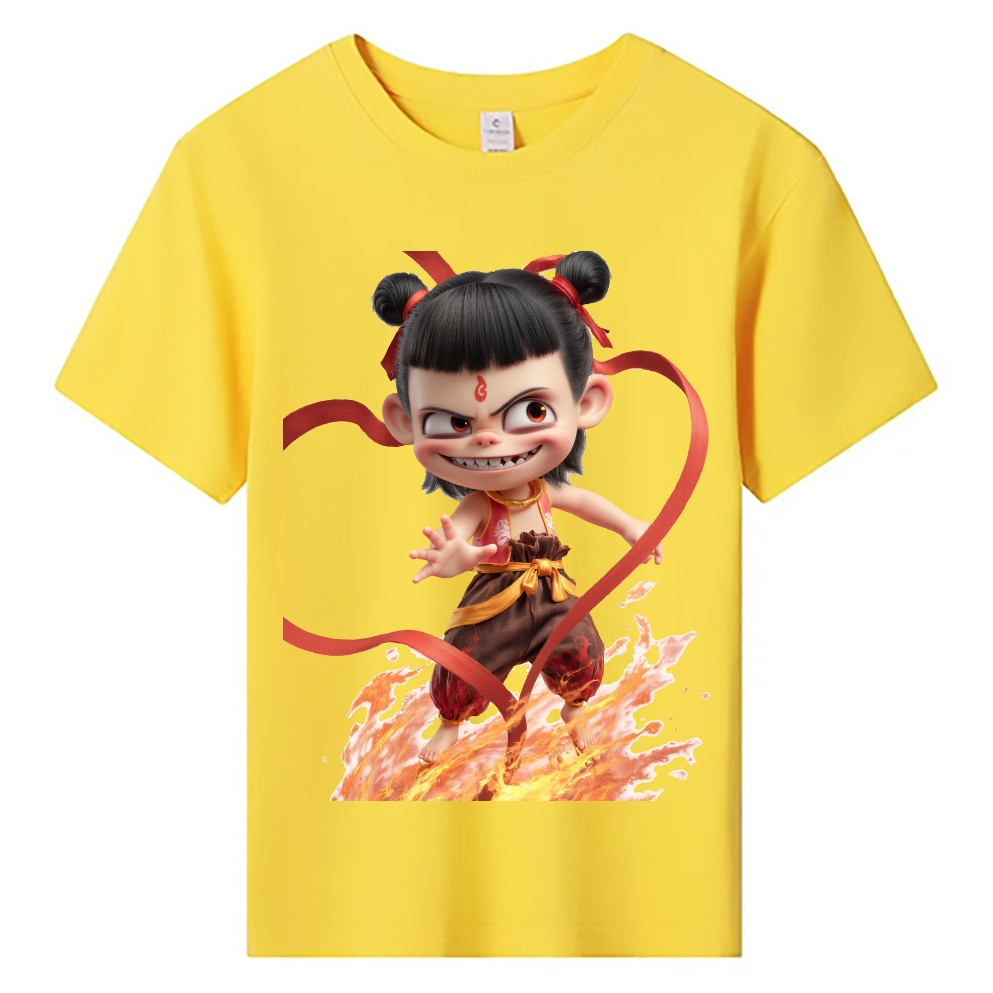 （画像用） Ne Zha 2 ナタ 魔童の大暴れ 綿100％キッズTシャツ（フロントプリント）