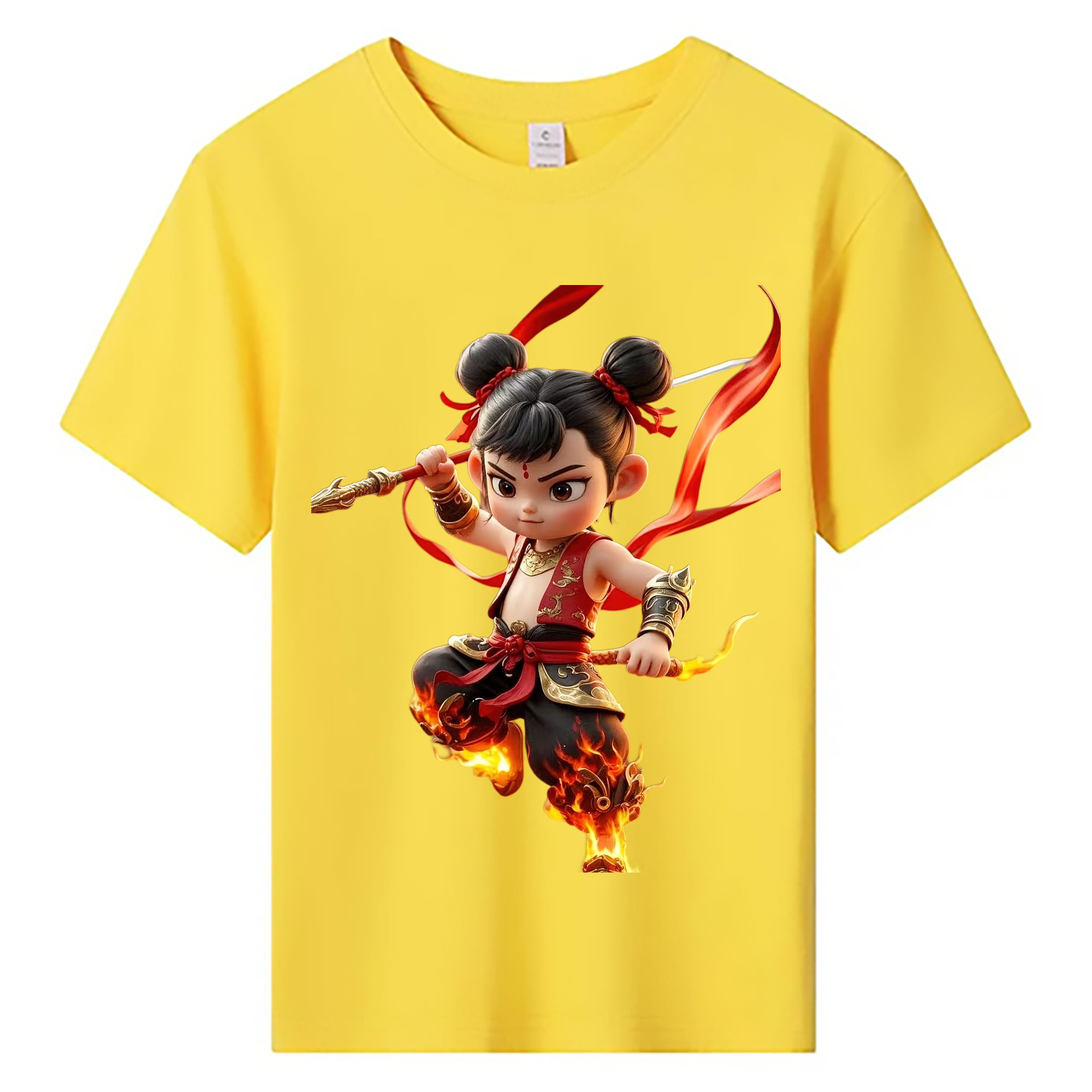 （画像用） Ne Zha 2 ナタ 魔童の大暴れ 綿100％キッズTシャツ（フロントプリント）