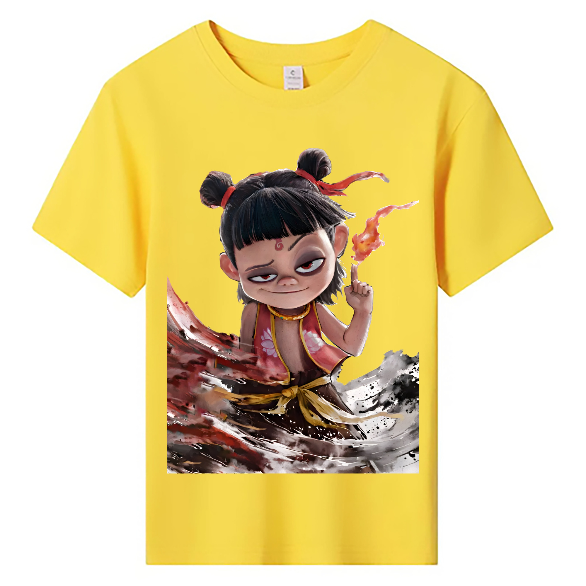 （画像用） Ne Zha 2 ナタ 魔童の大暴れ 綿100％キッズTシャツ（フロントプリント）