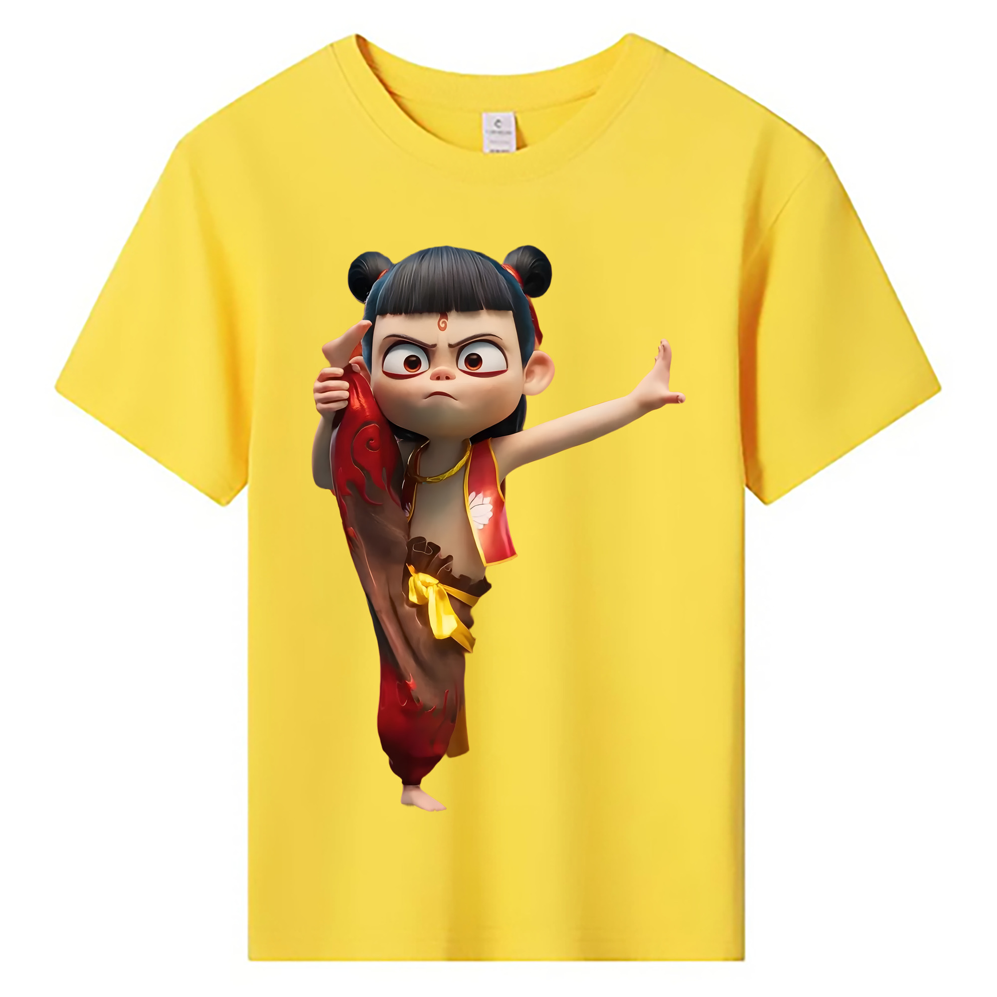 （画像用） Ne Zha 2 ナタ 魔童の大暴れ 綿100％キッズTシャツ（フロントプリント）