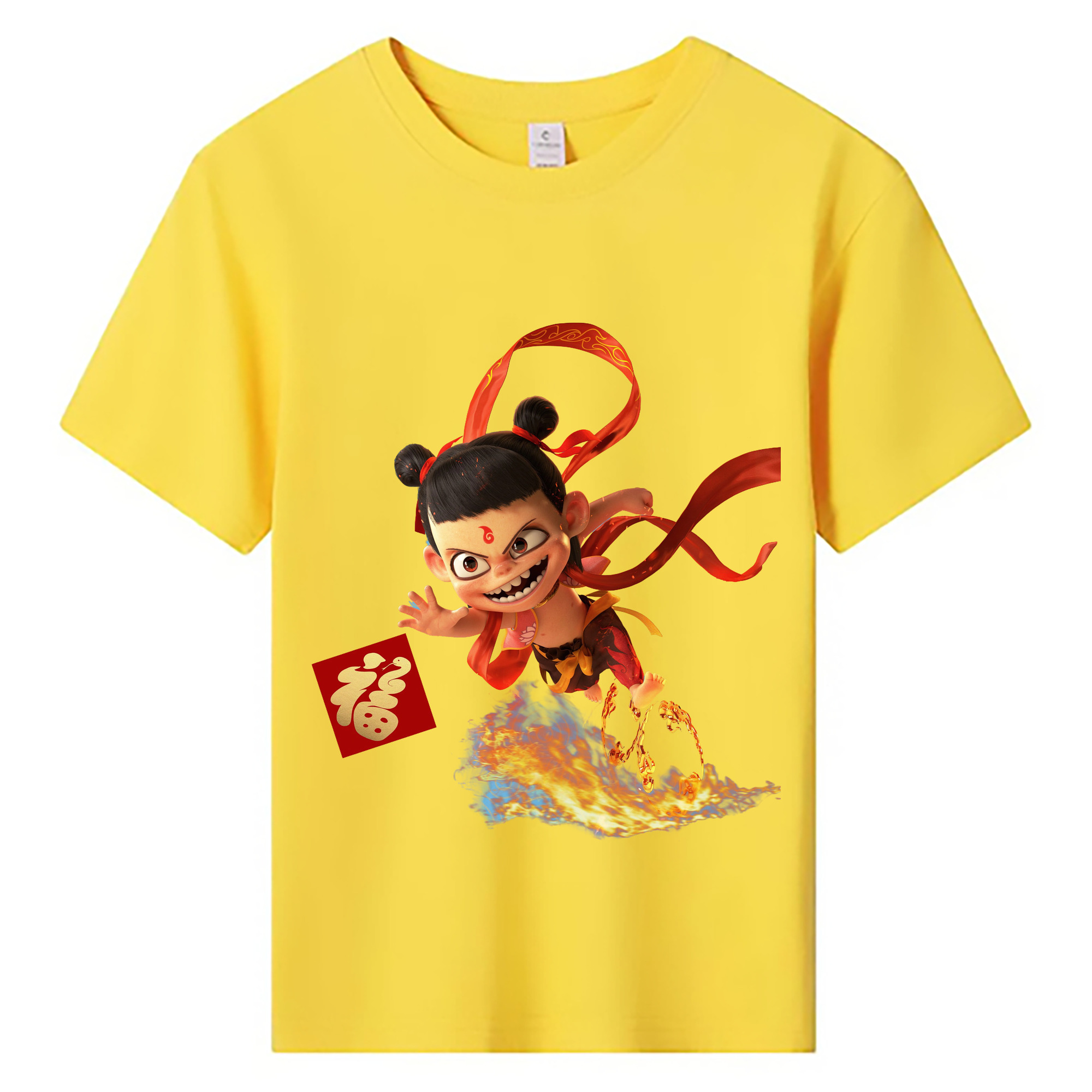 （画像用） Ne Zha 2 ナタ 魔童の大暴れ 綿100％キッズTシャツ（フロントプリント）