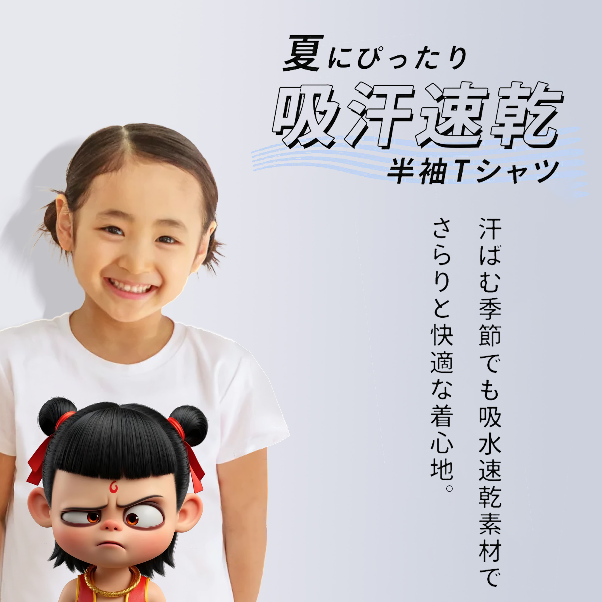 Ne Zha 2 ナタ 魔童の大暴れ 綿100％キッズTシャツ（フロントプリント）