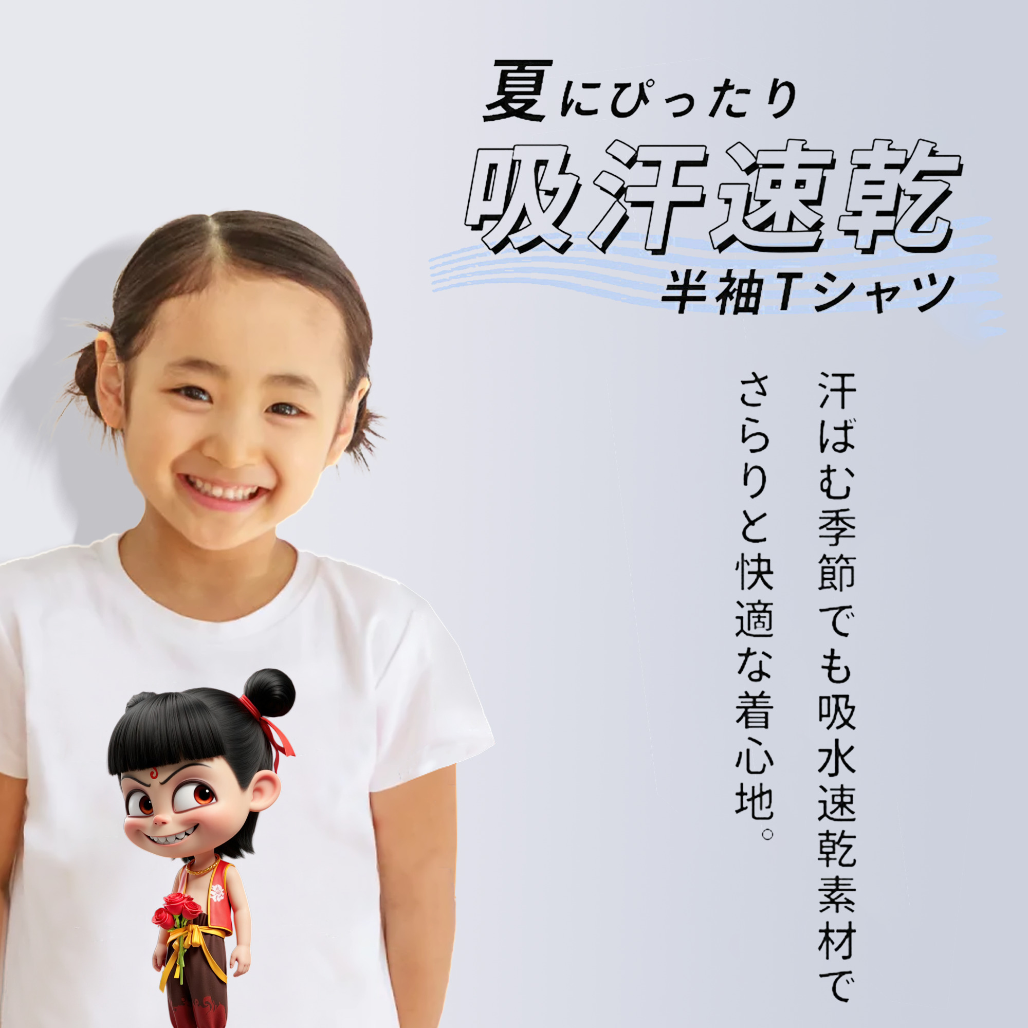 Ne Zha 2 ナタ 魔童の大暴れ 綿100％キッズTシャツ（フロントプリント）