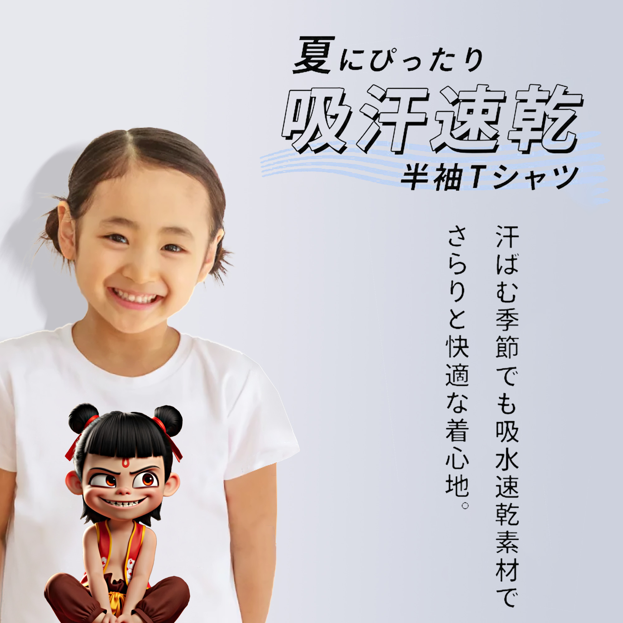 Ne Zha 2 ナタ 魔童の大暴れ 綿100％キッズTシャツ（フロントプリント）