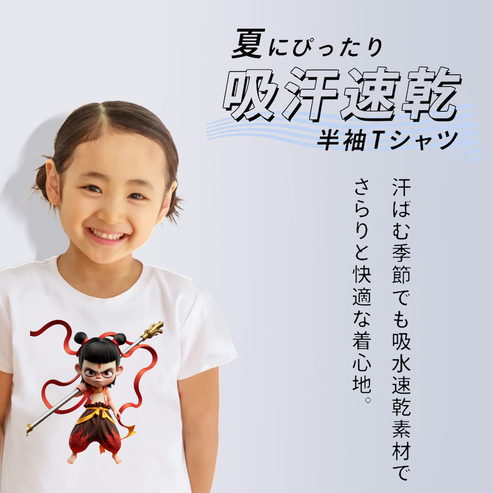 Ne Zha 2 ナタ 魔童の大暴れ 綿100％キッズTシャツ（フロントプリント）