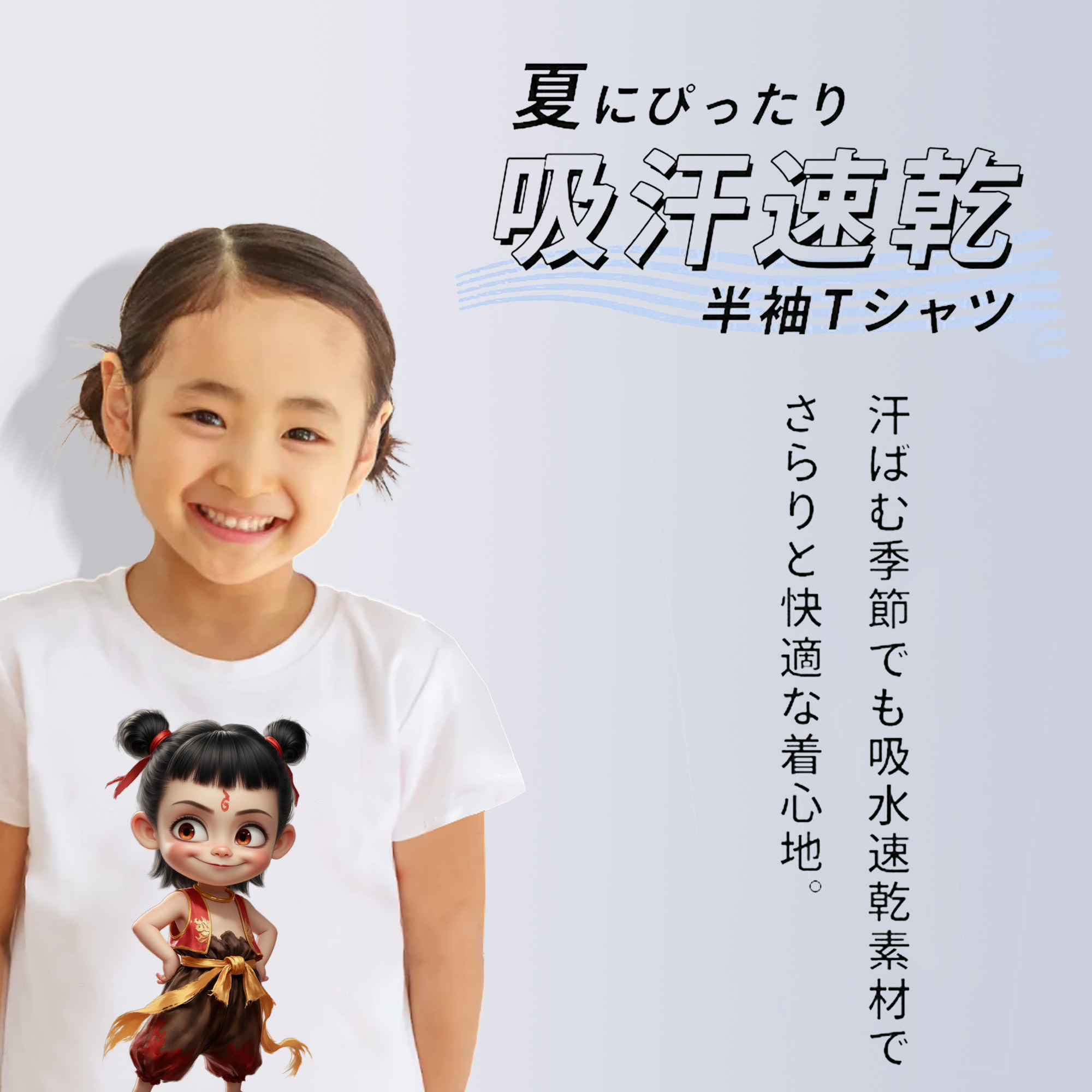 Ne Zha 2 ナタ 魔童の大暴れ 綿100％キッズTシャツ（フロントプリント）