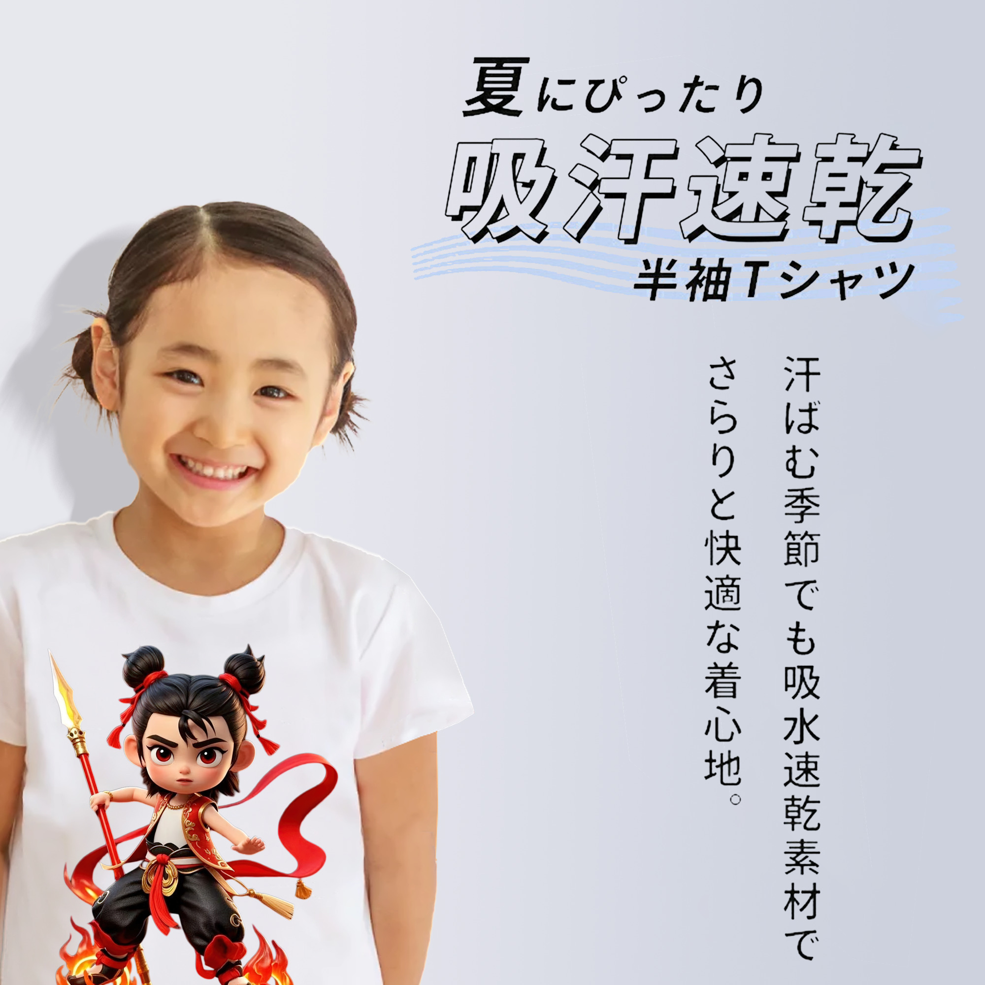 Ne Zha 2 ナタ 魔童の大暴れ 綿100％キッズTシャツ（フロントプリント）