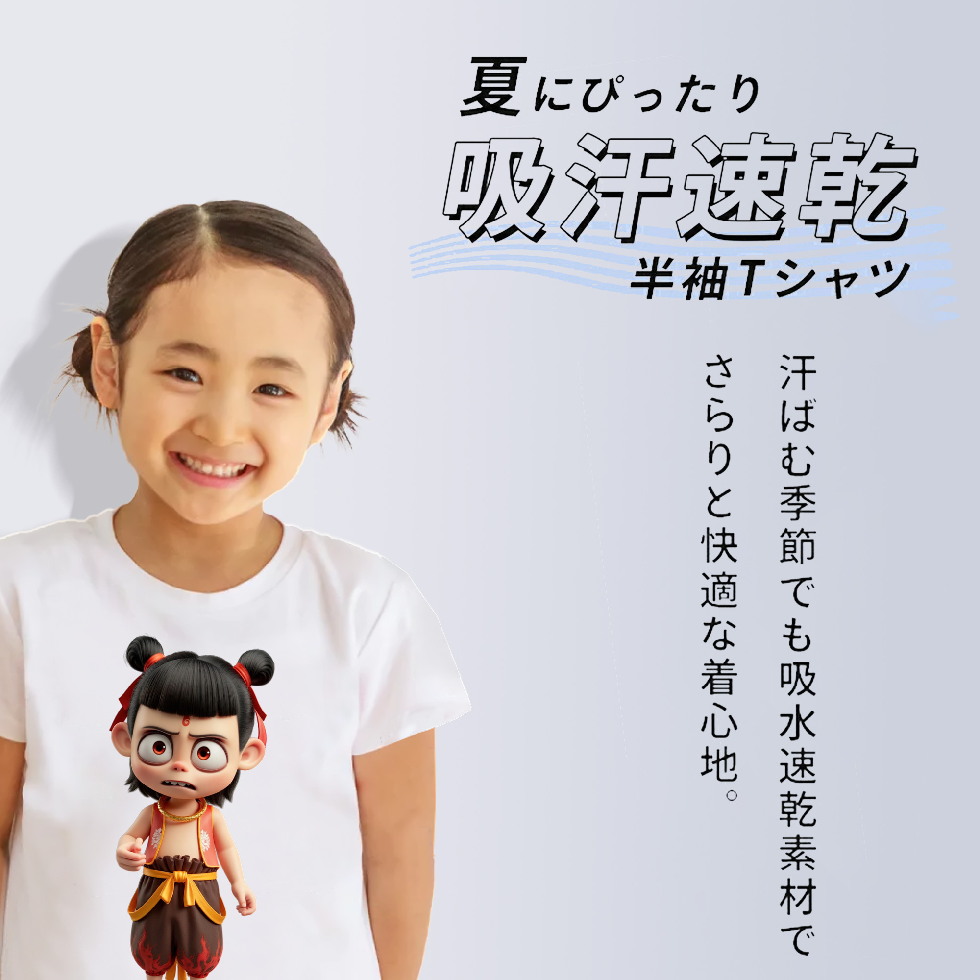 Ne Zha 2 ナタ 魔童の大暴れ 綿100％キッズTシャツ（フロントプリント）