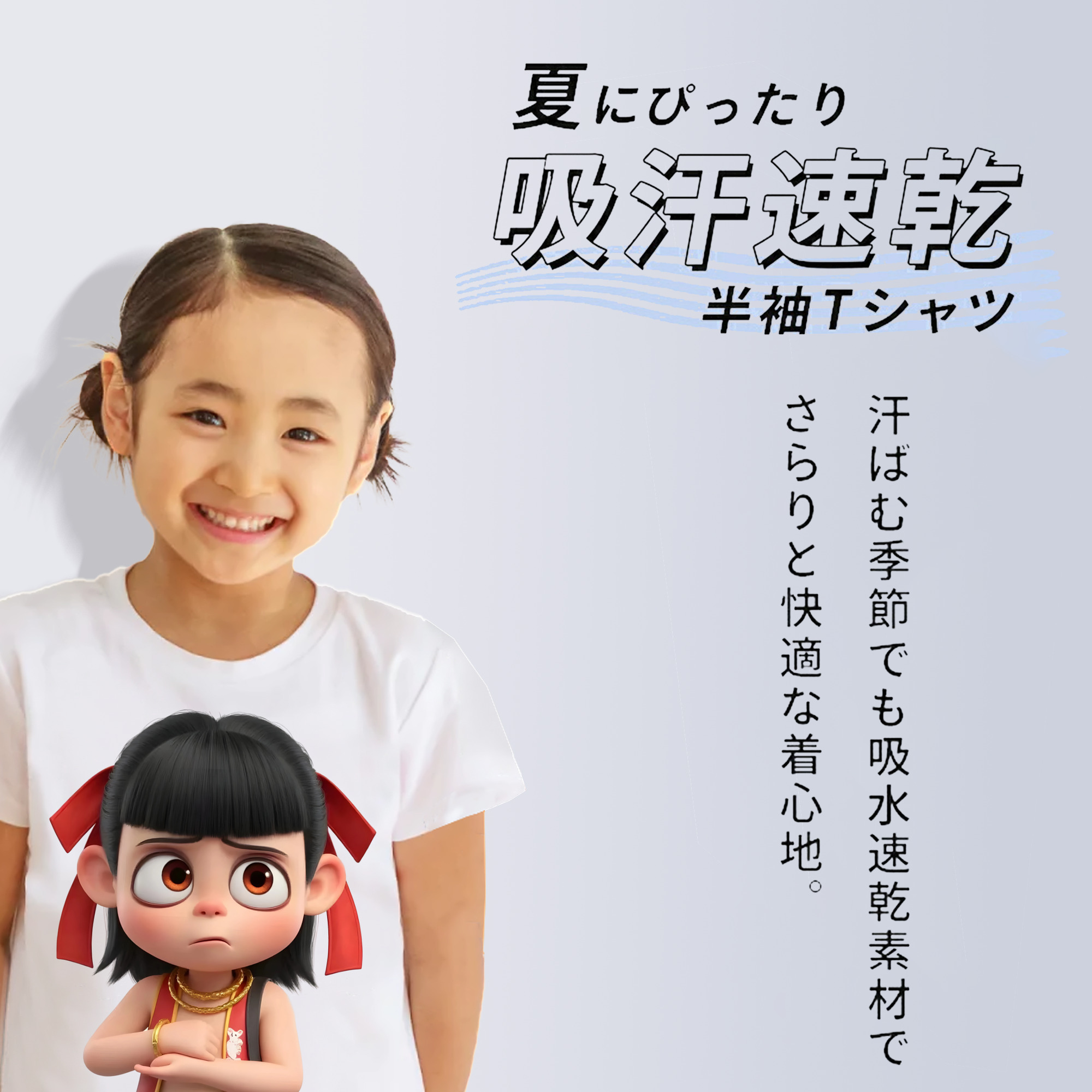 Ne Zha 2 ナタ 魔童の大暴れ 綿100％キッズTシャツ（フロントプリント）