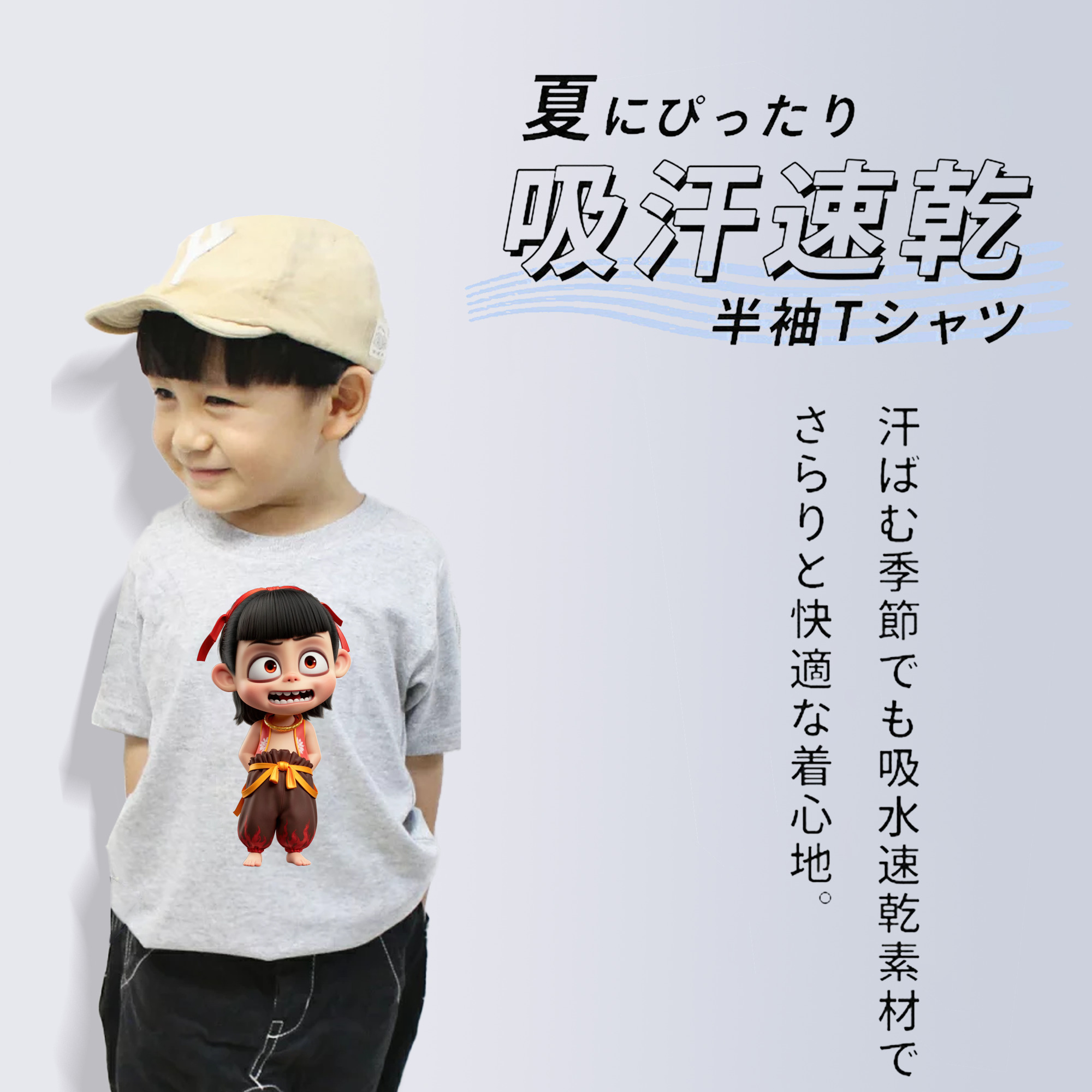 Ne Zha 2 ナタ 魔童の大暴れ 綿100％キッズTシャツ（フロントプリント）