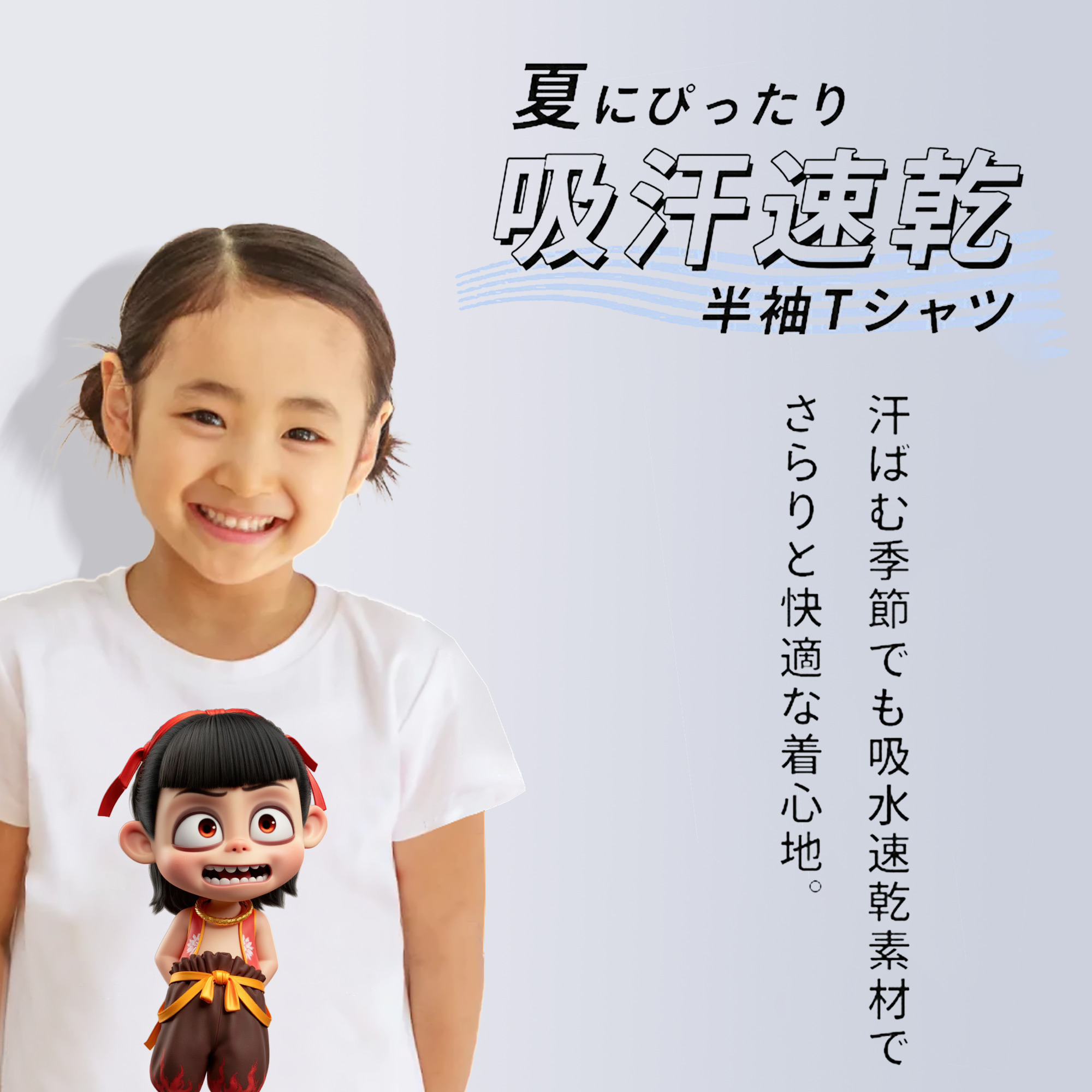 Ne Zha 2 ナタ 魔童の大暴れ 綿100％キッズTシャツ（フロントプリント）
