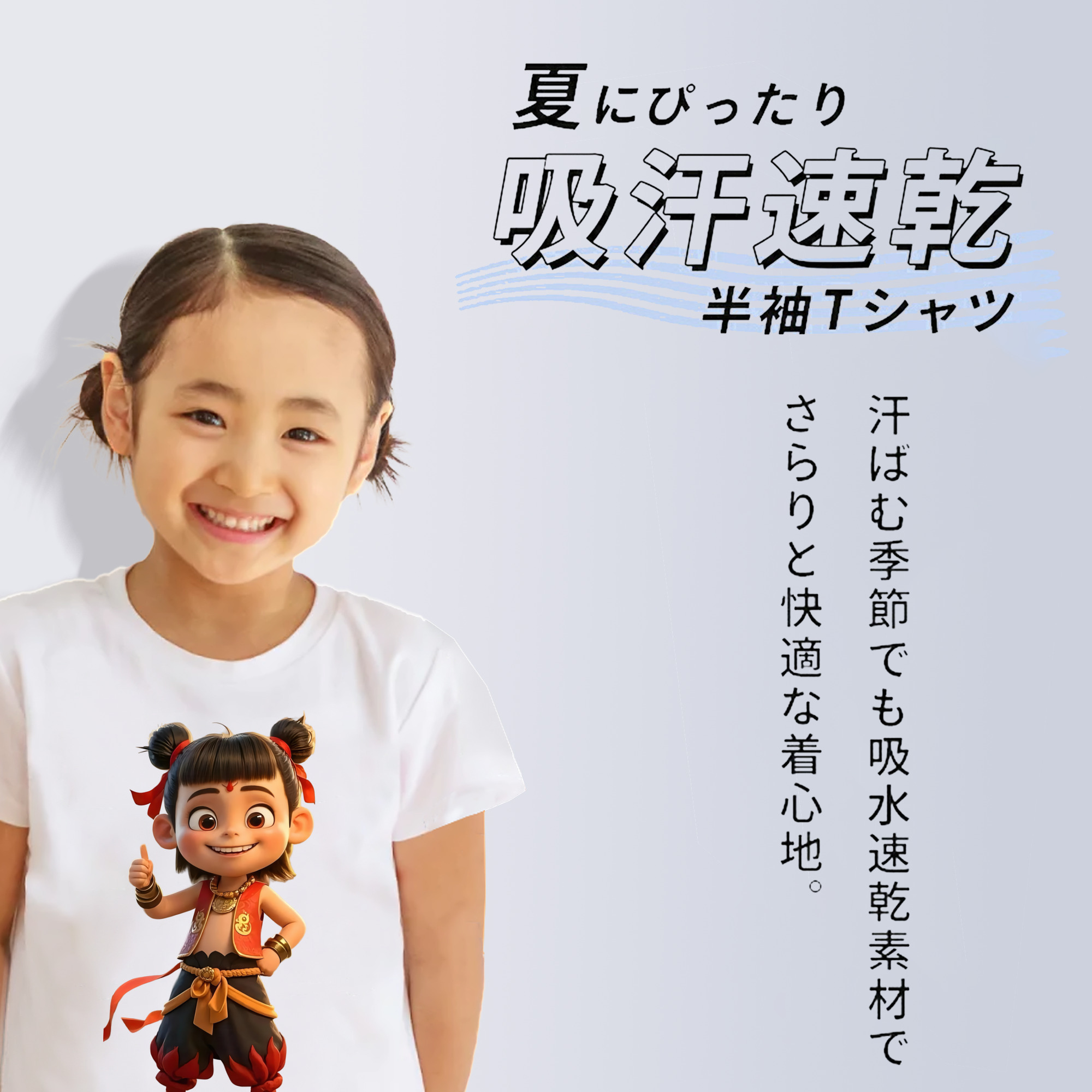 Ne Zha 2 ナタ 魔童の大暴れ 綿100％キッズTシャツ（フロントプリント）