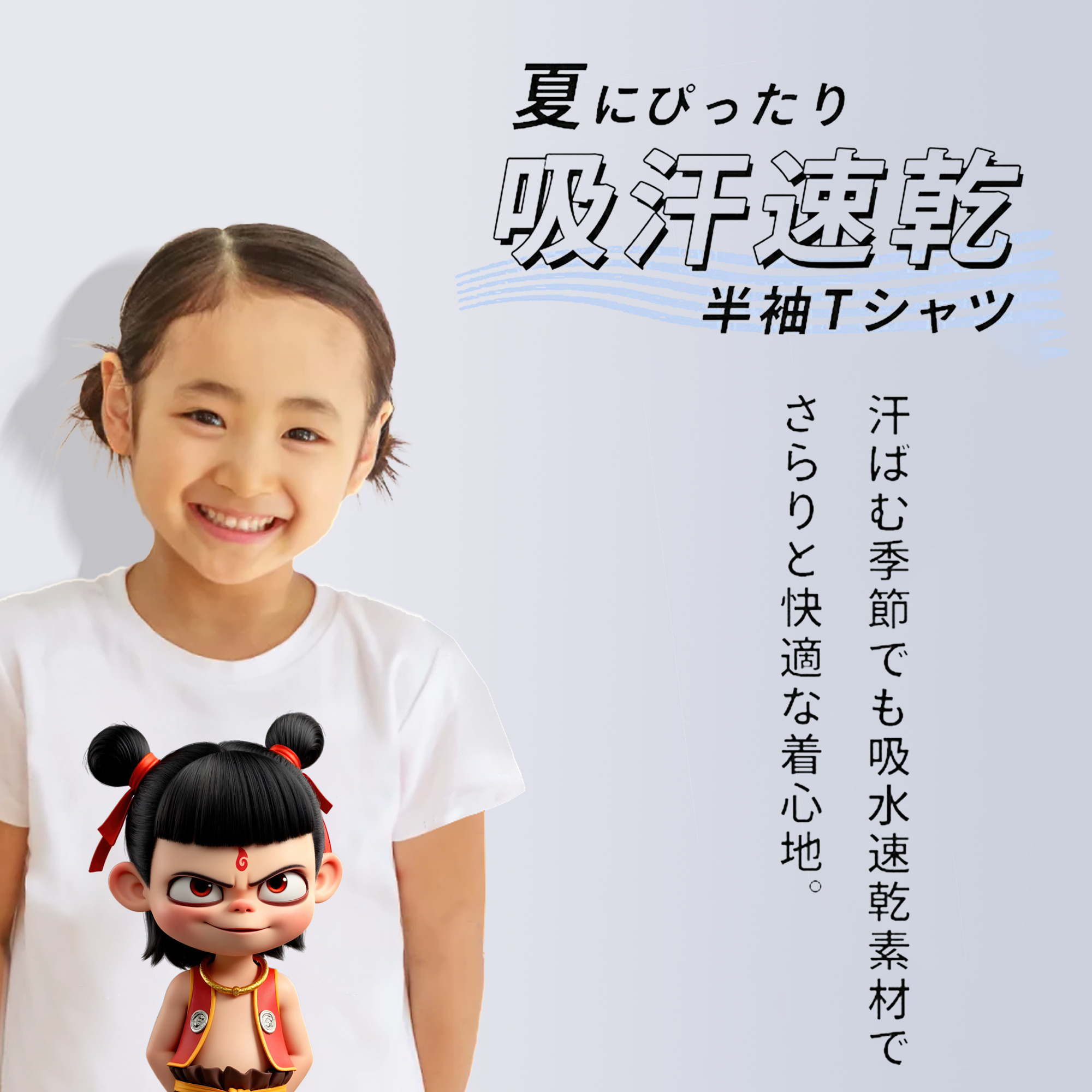 Ne Zha 2 ナタ 魔童の大暴れ 綿100％キッズTシャツ（フロントプリント）