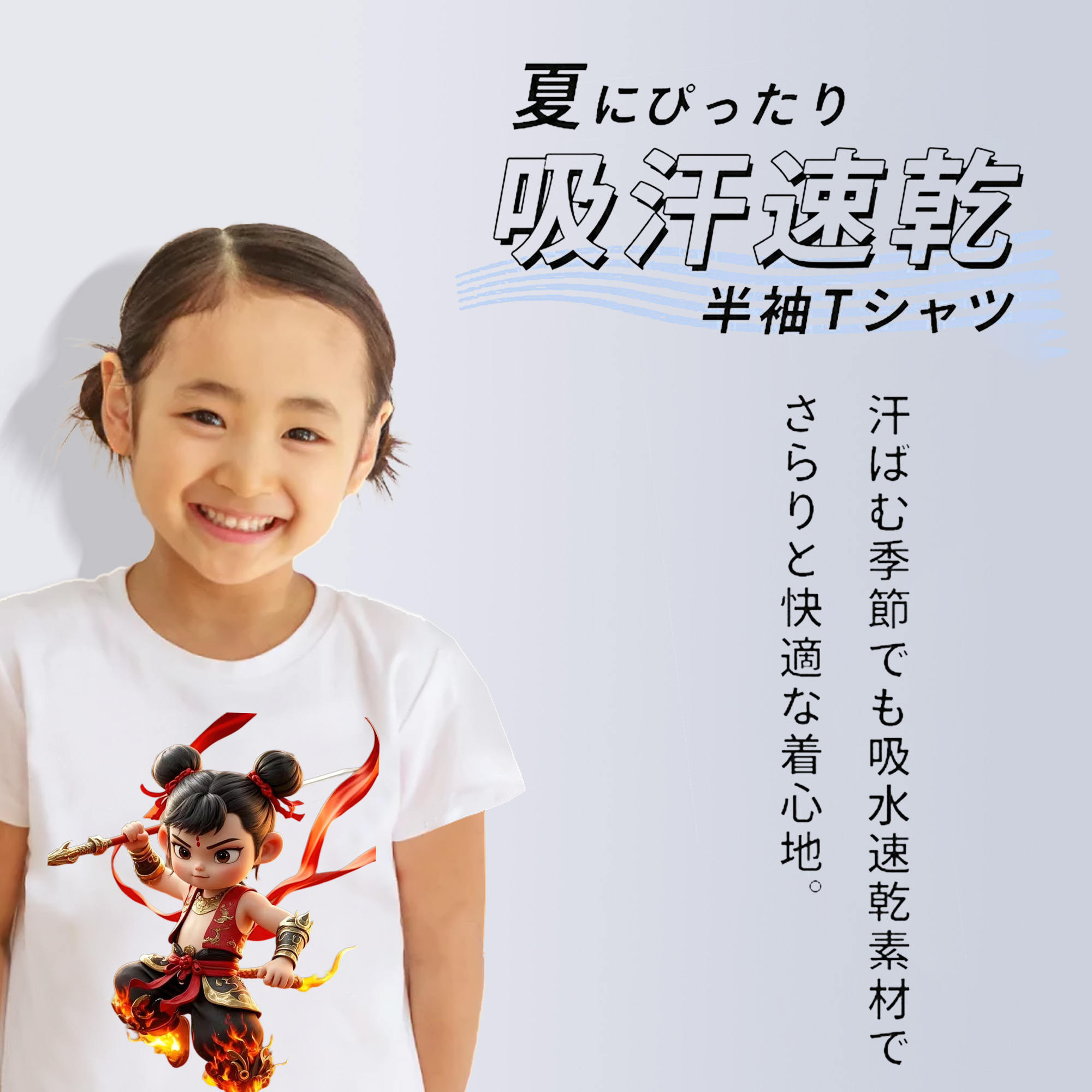 Ne Zha 2 ナタ 魔童の大暴れ 綿100％キッズTシャツ（フロントプリント）