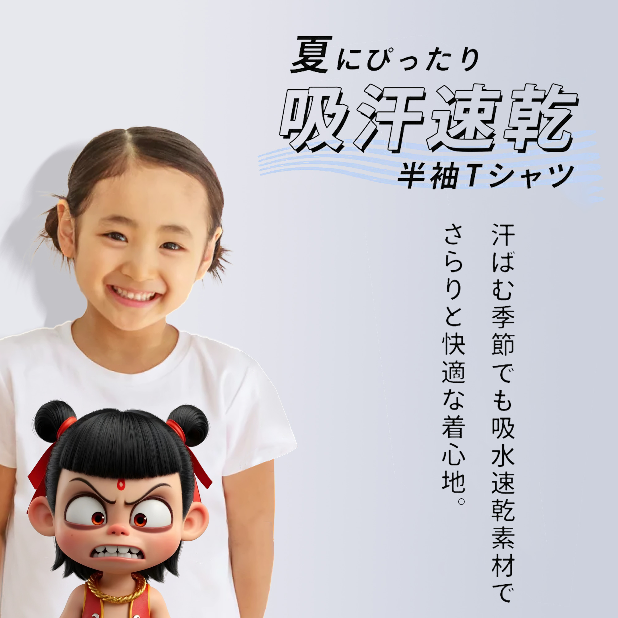 Ne Zha 2 ナタ 魔童の大暴れ 綿100％キッズTシャツ（フロントプリント）