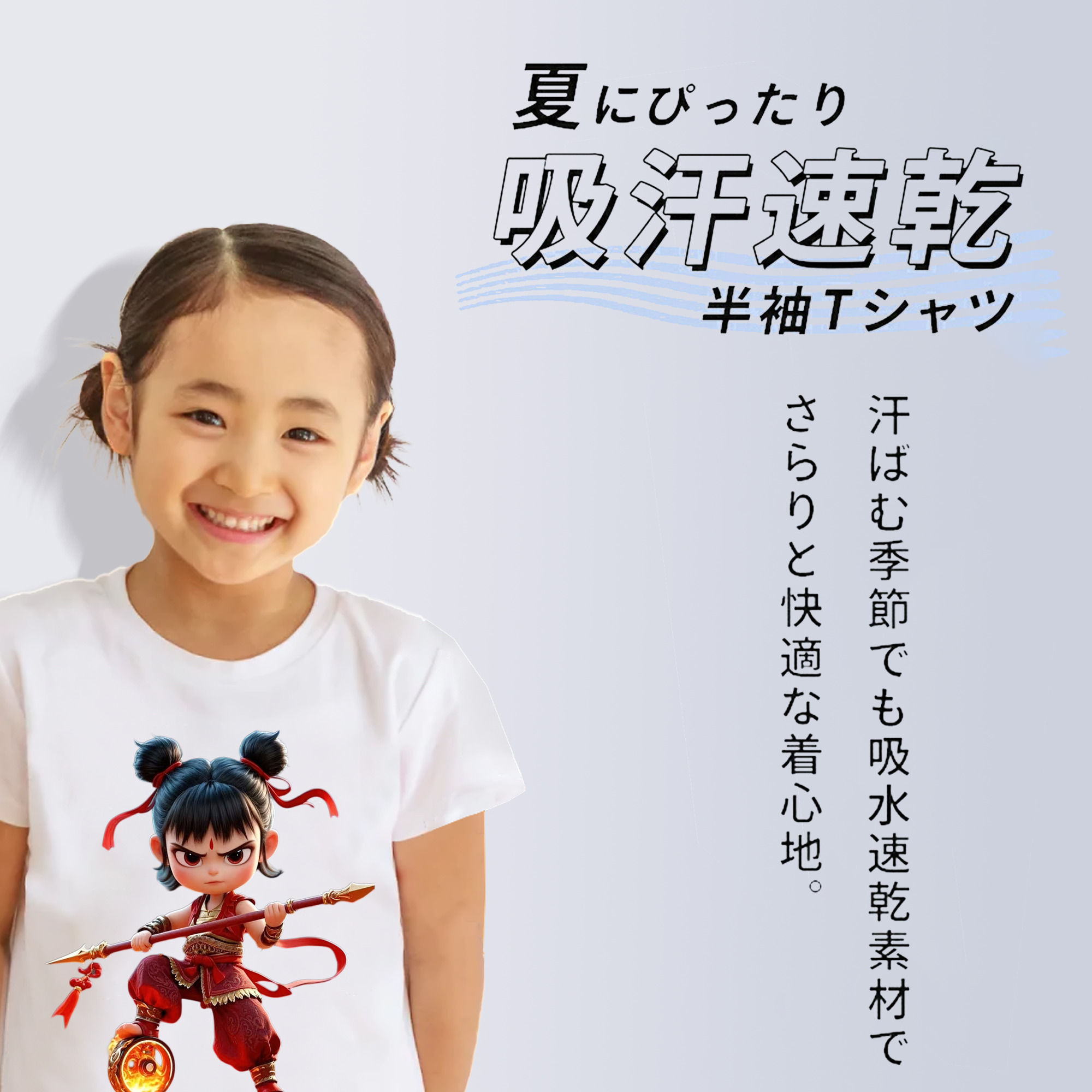 Ne Zha 2 ナタ 魔童の大暴れ 綿100％キッズTシャツ（フロントプリント）