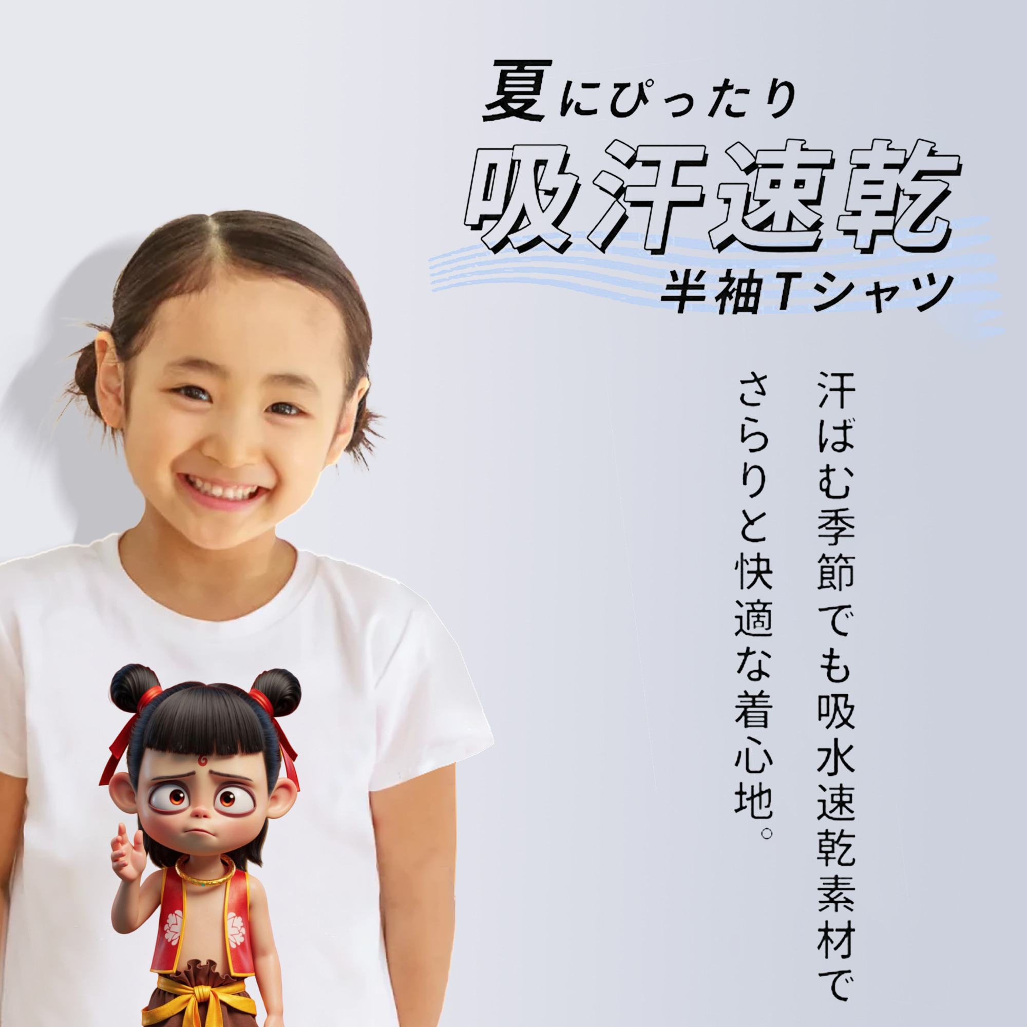 Ne Zha 2 ナタ 魔童の大暴れ 綿100％キッズTシャツ（フロントプリント）