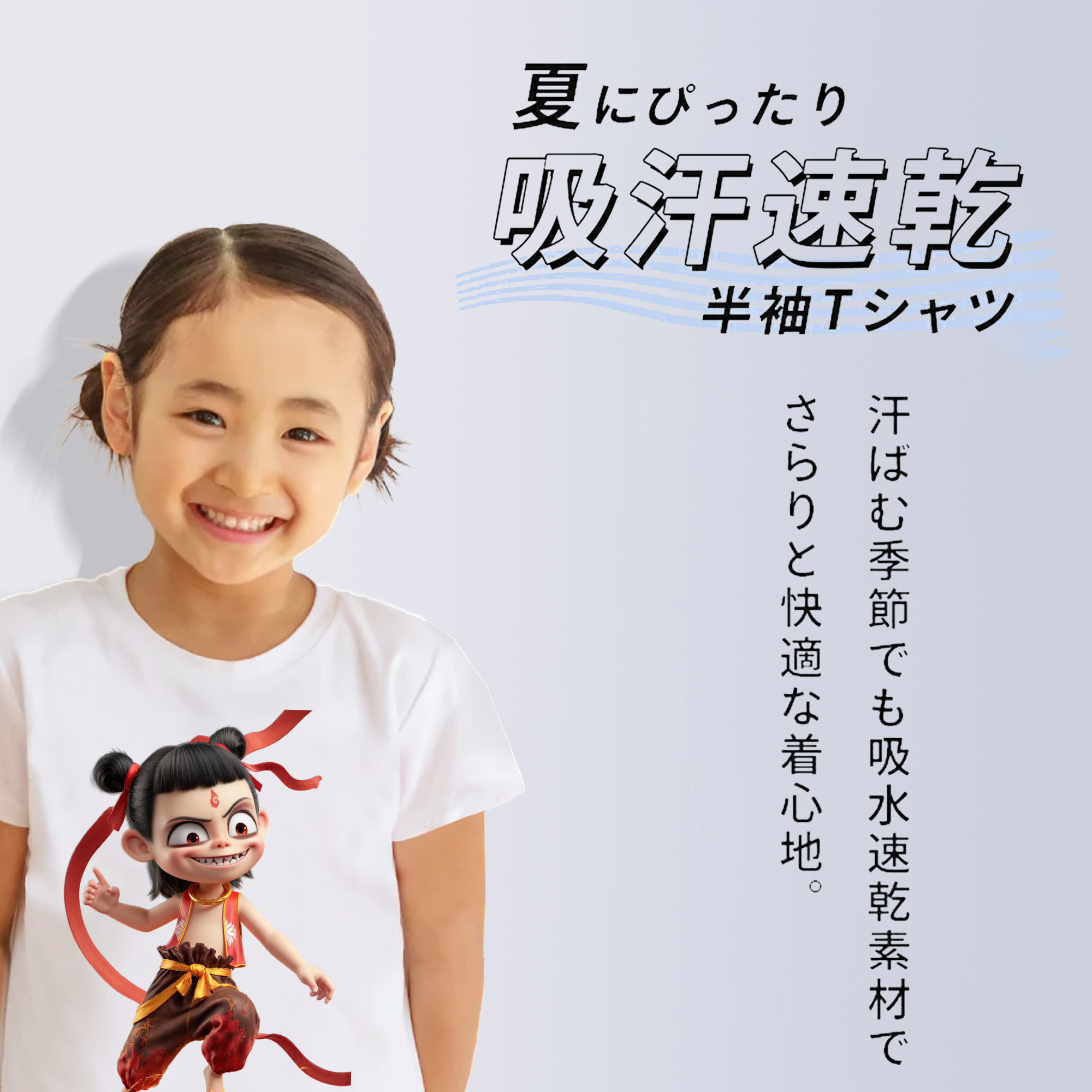 Ne Zha 2 ナタ 魔童の大暴れ 綿100％キッズTシャツ（フロントプリント）