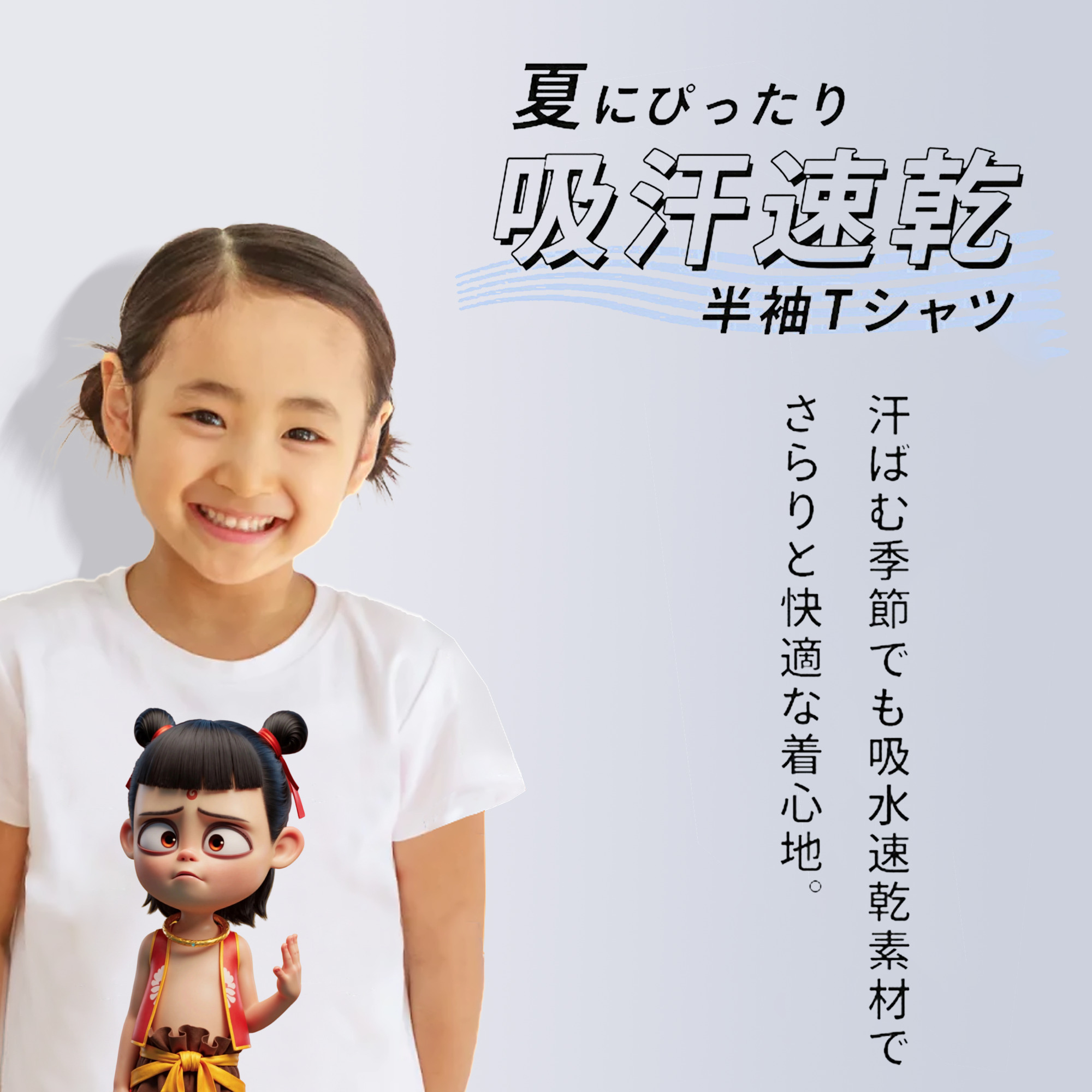 Ne Zha 2 ナタ 魔童の大暴れ 綿100％キッズTシャツ（フロントプリント）