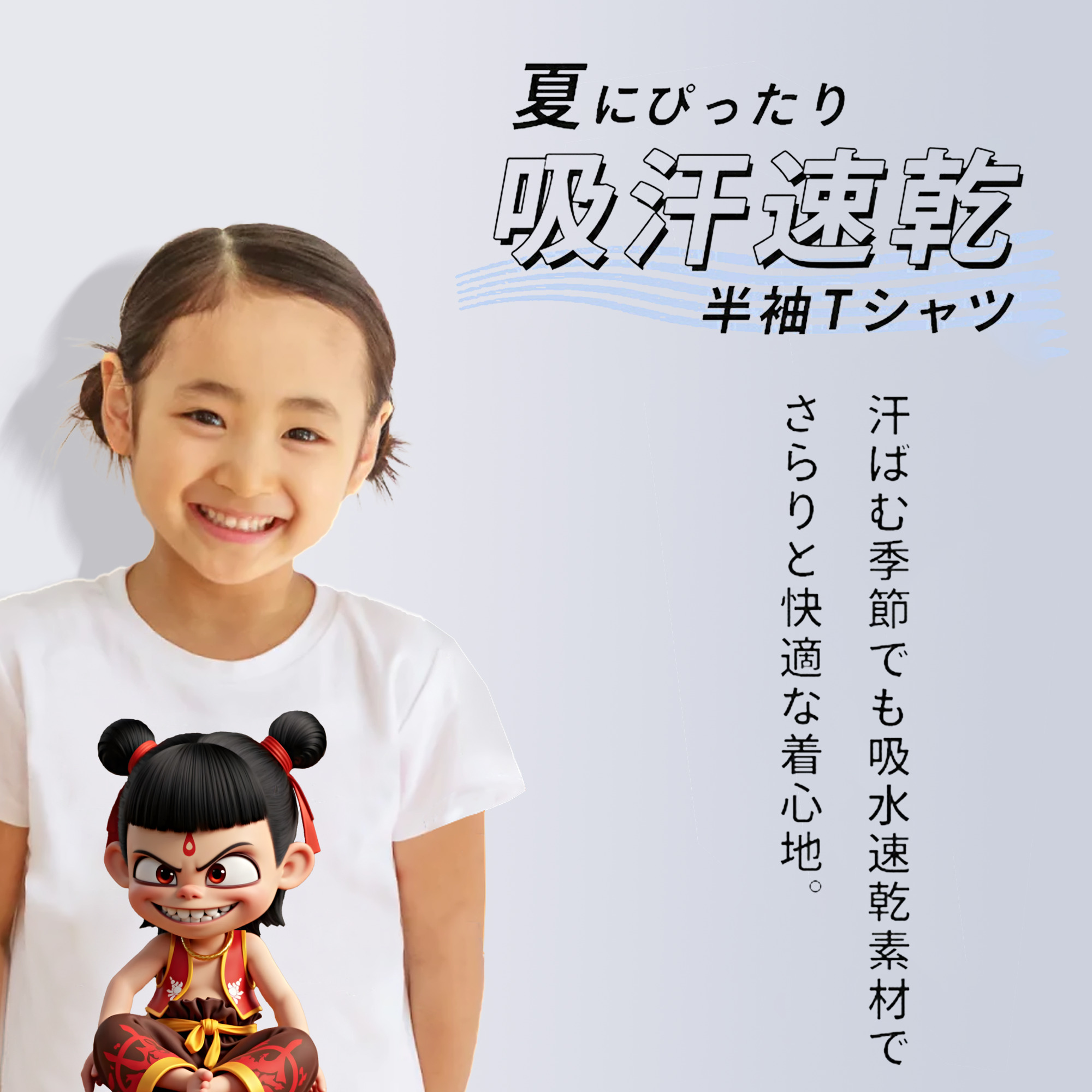 Ne Zha 2 ナタ 魔童の大暴れ 綿100％キッズTシャツ（フロントプリント）