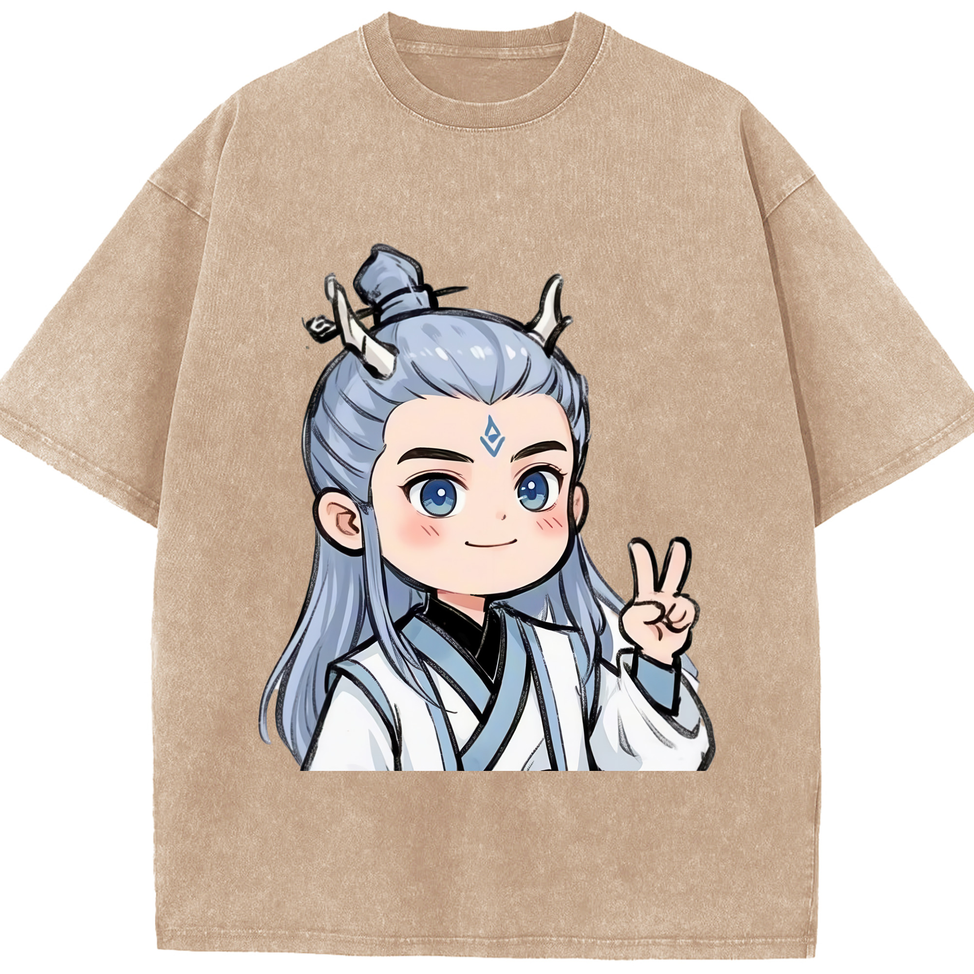 （画像用） Ne Zha 2 ナタ 魔童の大暴れ 綿100% ヴィンテージ風 半袖Tシャツ（フロントプリント）