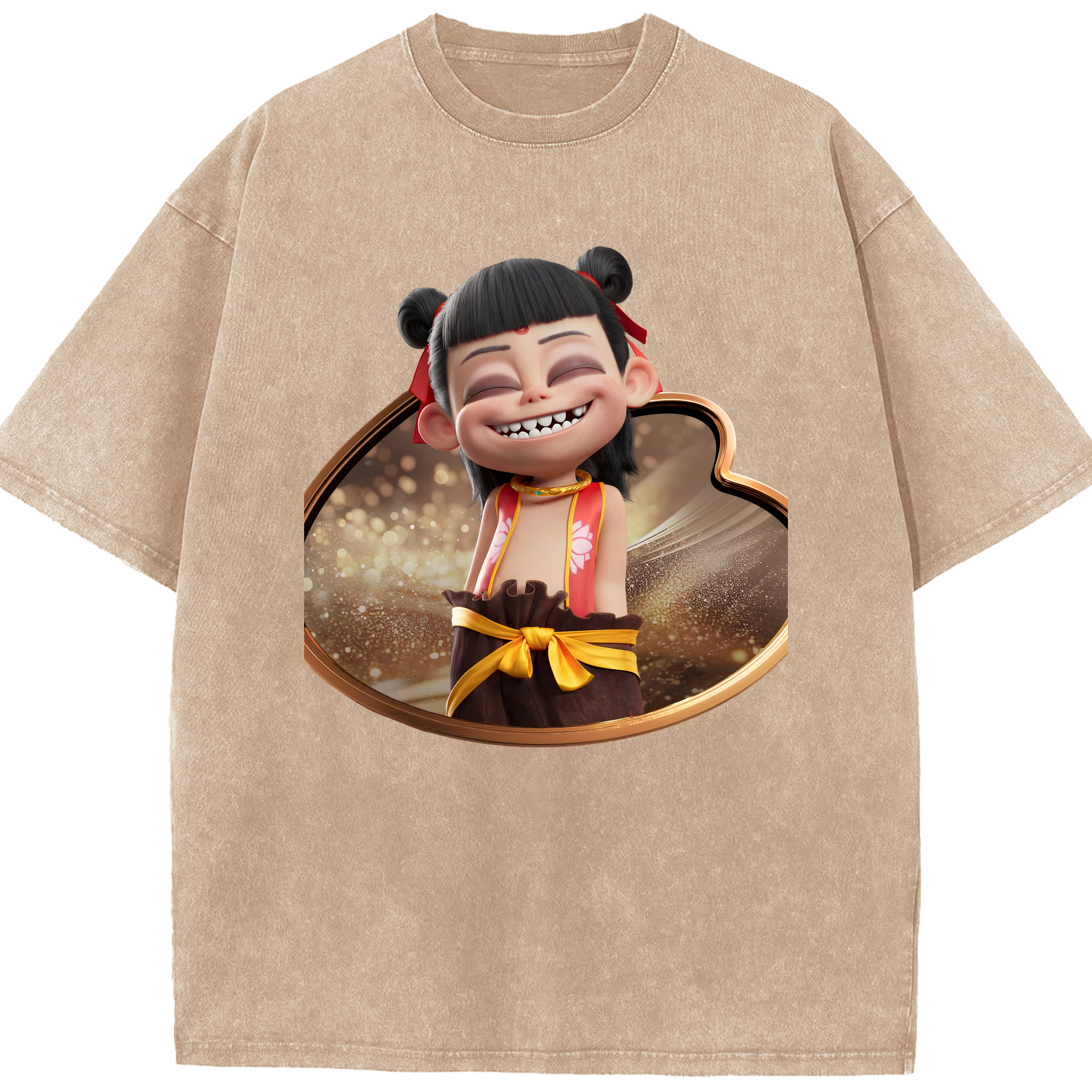 （画像用） Ne Zha 2 ナタ 魔童の大暴れ 綿100% ヴィンテージ風 半袖Tシャツ（フロントプリント）