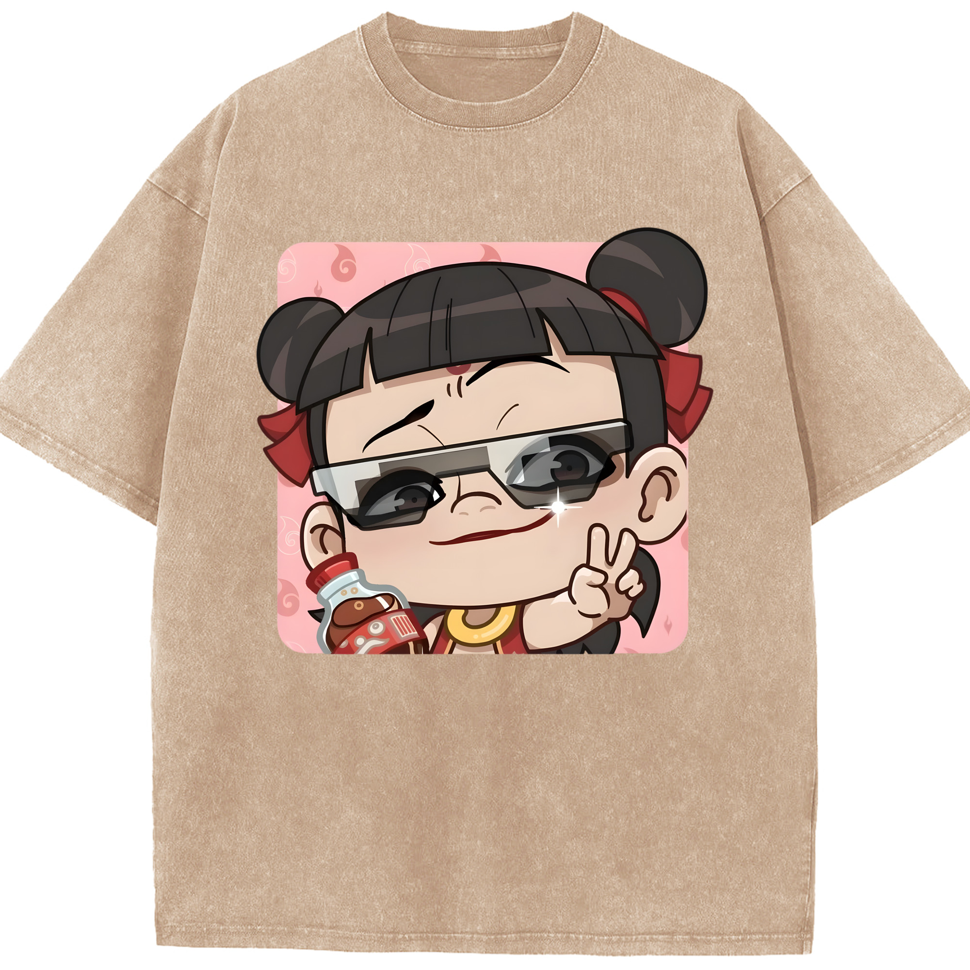 （画像用） Ne Zha 2 ナタ 魔童の大暴れ 綿100% ヴィンテージ風 半袖Tシャツ（フロントプリント）