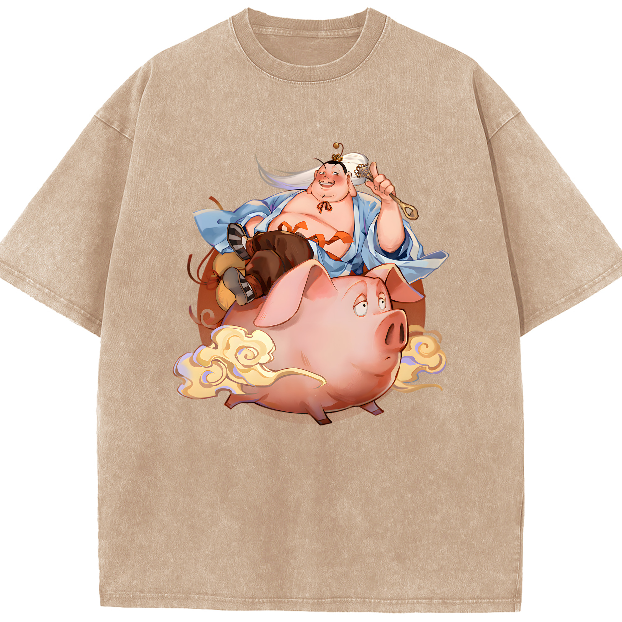 （画像用） Ne Zha 2 ナタ 魔童の大暴れ 綿100% ヴィンテージ風 半袖Tシャツ（フロントプリント）