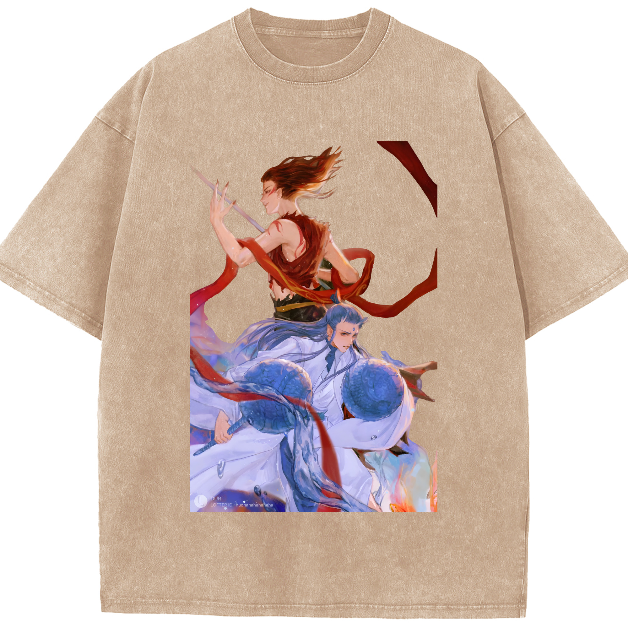 （画像用） Ne Zha 2 ナタ 魔童の大暴れ 綿100% ヴィンテージ風 半袖Tシャツ（フロントプリント）