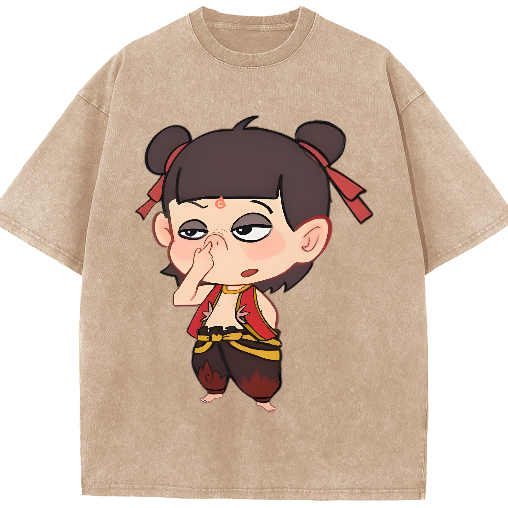 （画像用） Ne Zha 2 ナタ 魔童の大暴れ 綿100% ヴィンテージ風 半袖Tシャツ（フロントプリント）