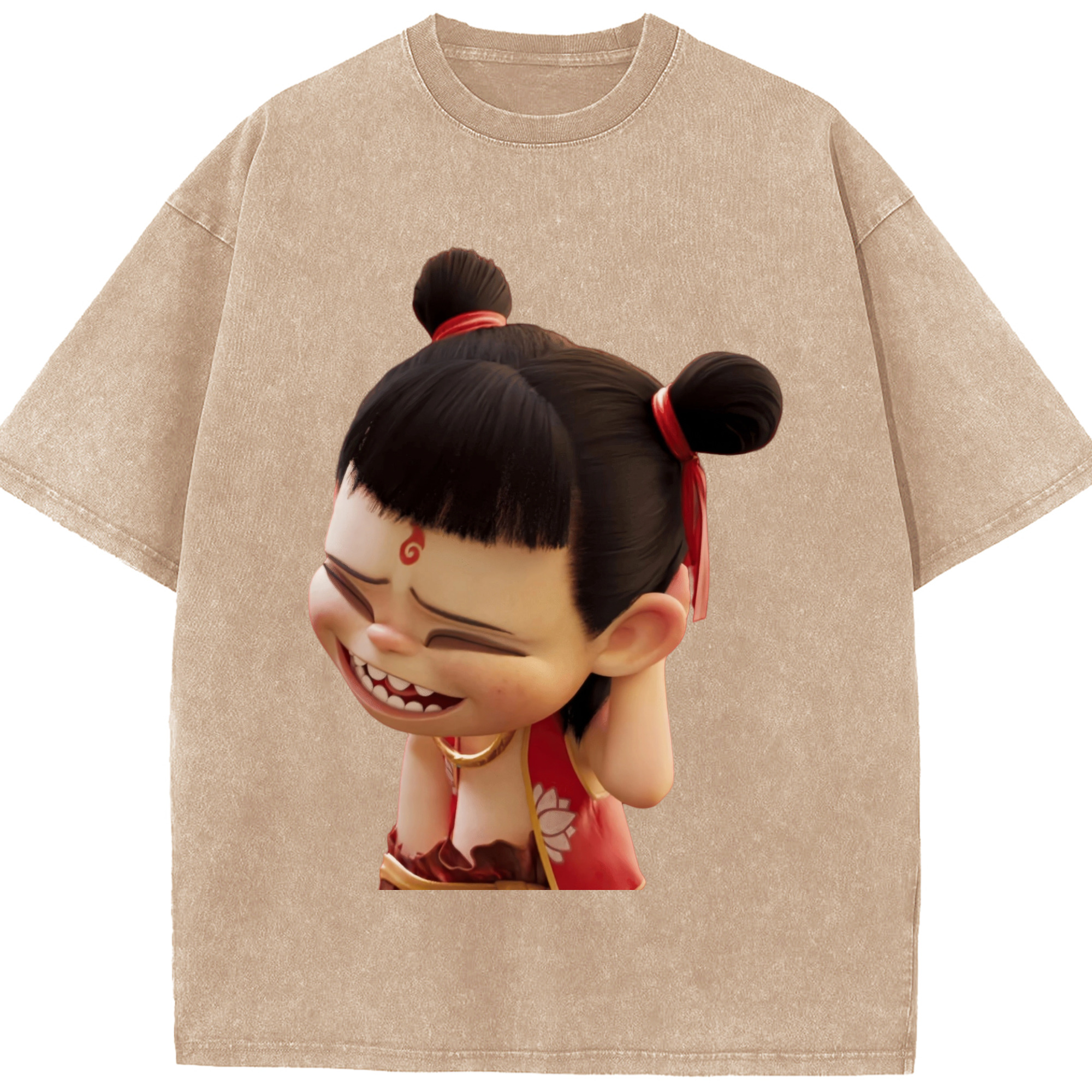 （画像用） Ne Zha 2 ナタ 魔童の大暴れ 綿100% ヴィンテージ風 半袖Tシャツ（フロントプリント）