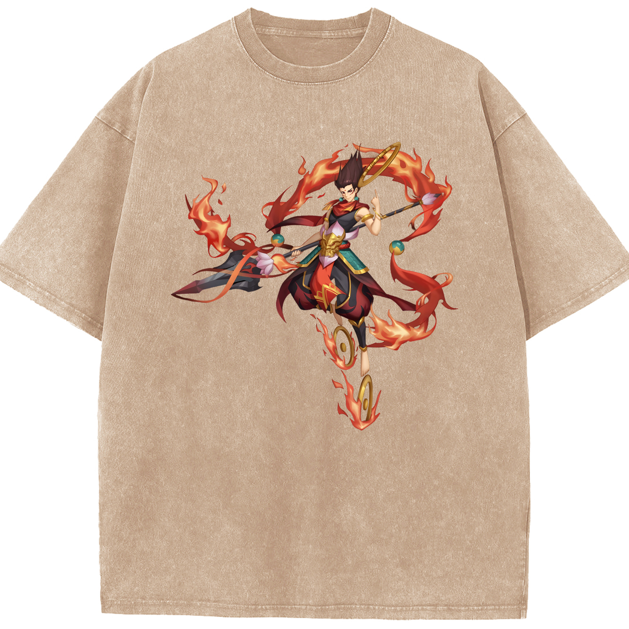 （画像用） Ne Zha 2 ナタ 魔童の大暴れ 綿100% ヴィンテージ風 半袖Tシャツ（フロントプリント）