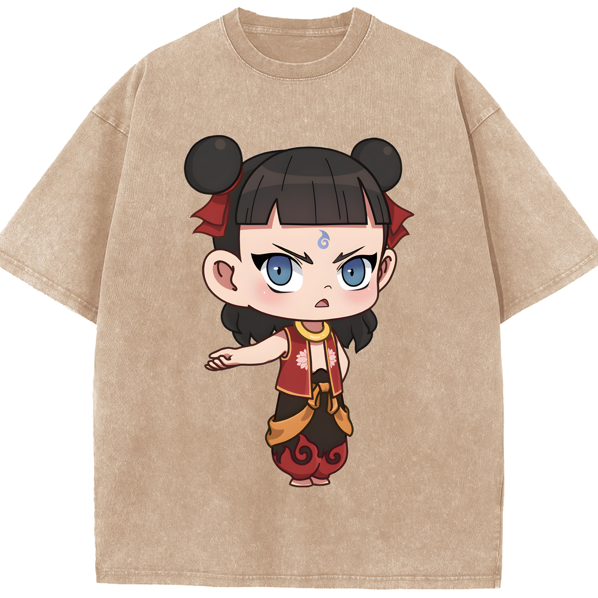 （画像用） Ne Zha 2 ナタ 魔童の大暴れ 綿100% ヴィンテージ風 半袖Tシャツ（フロントプリント）
