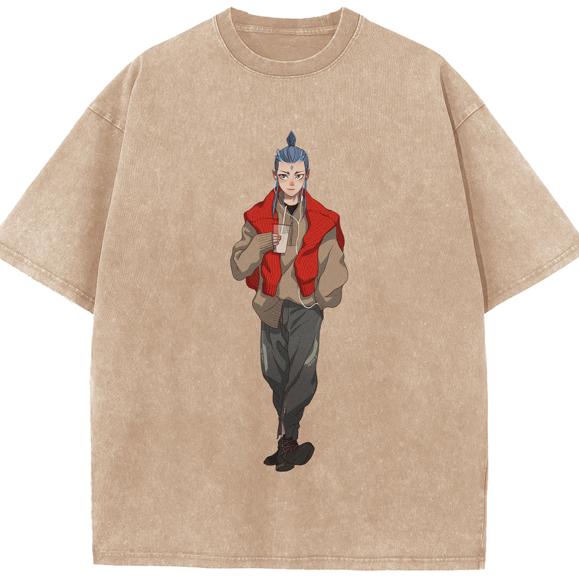 （画像用） Ne Zha 2 ナタ 魔童の大暴れ 綿100% ヴィンテージ風 半袖Tシャツ（フロントプリント）