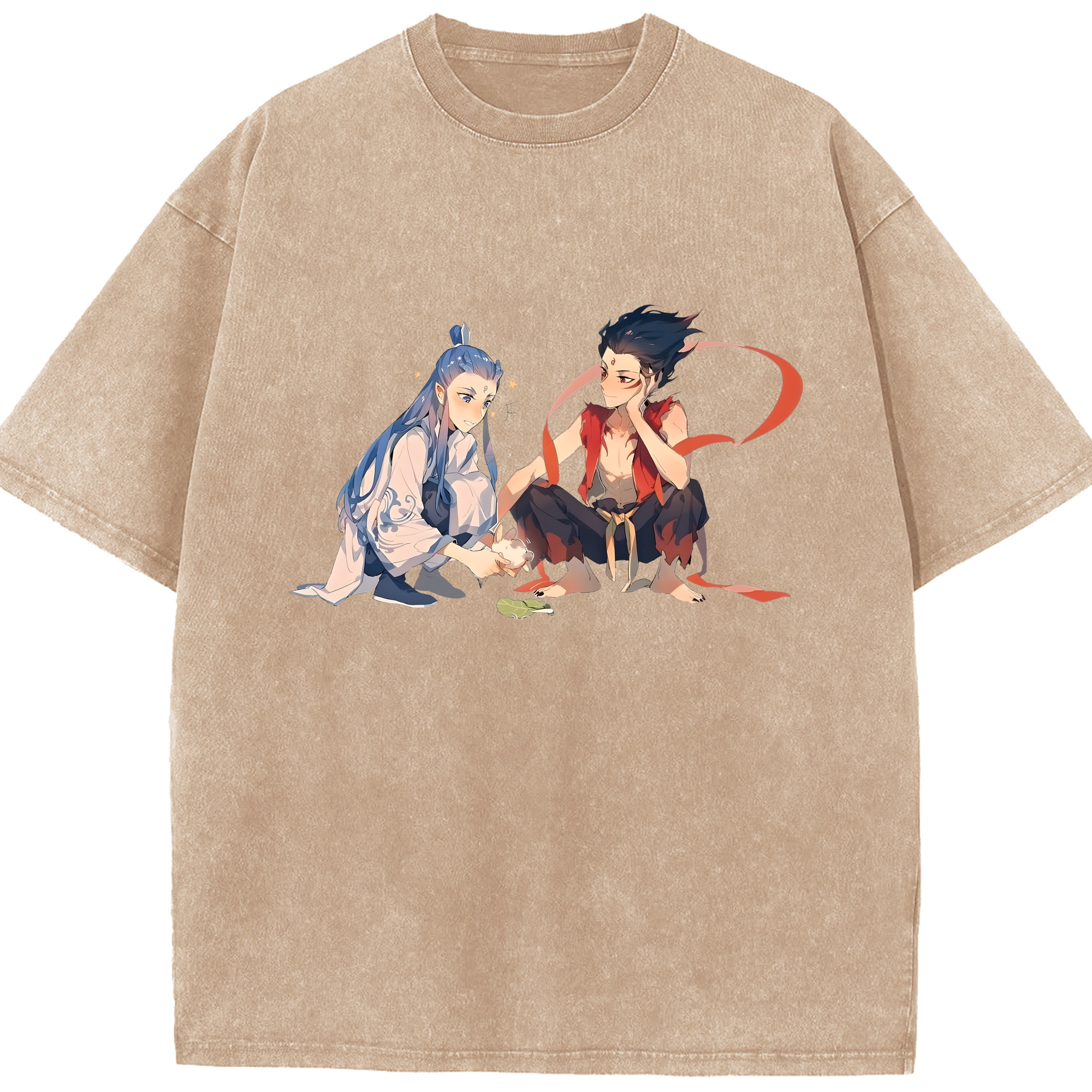（画像用） Ne Zha 2 ナタ 魔童の大暴れ 綿100% ヴィンテージ風 半袖Tシャツ（フロントプリント）