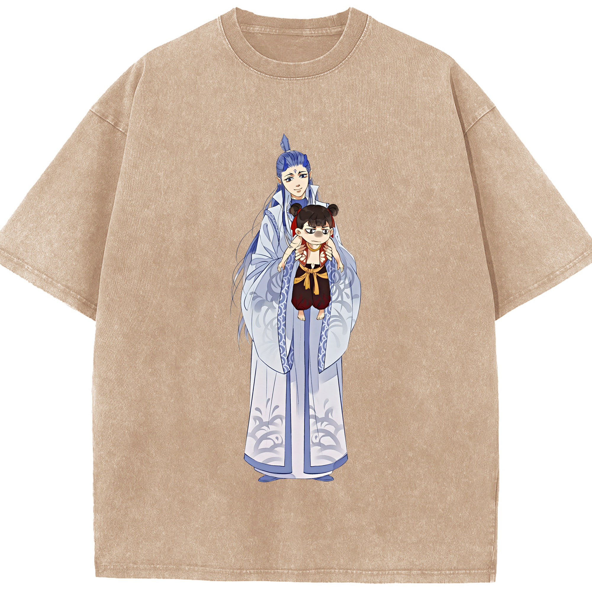 （画像用） Ne Zha 2 ナタ 魔童の大暴れ 綿100% ヴィンテージ風 半袖Tシャツ（フロントプリント）