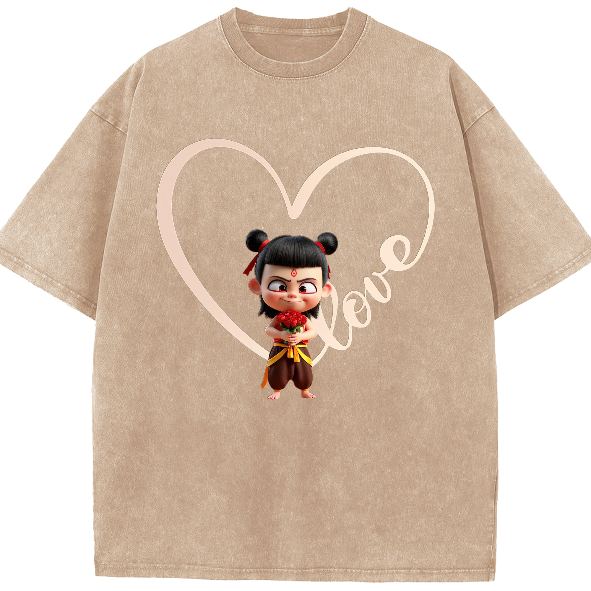 （画像用） Ne Zha 2 ナタ 魔童の大暴れ 綿100% ヴィンテージ風 半袖Tシャツ（フロントプリント）