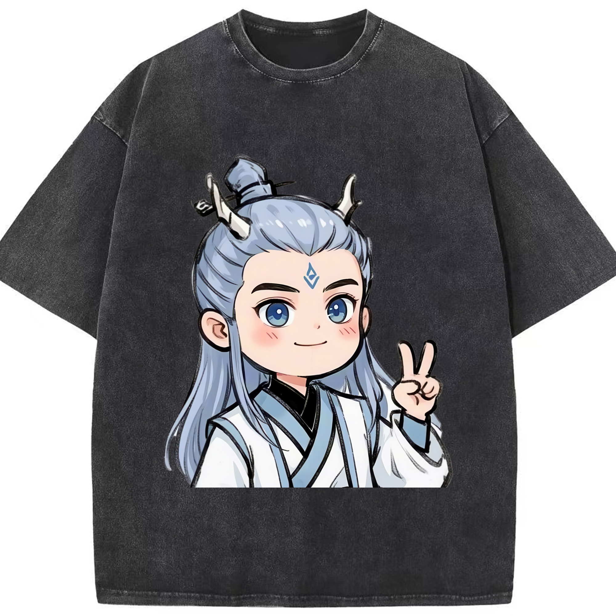 （画像用） Ne Zha 2 ナタ 魔童の大暴れ 綿100% ヴィンテージ風 半袖Tシャツ（フロントプリント）