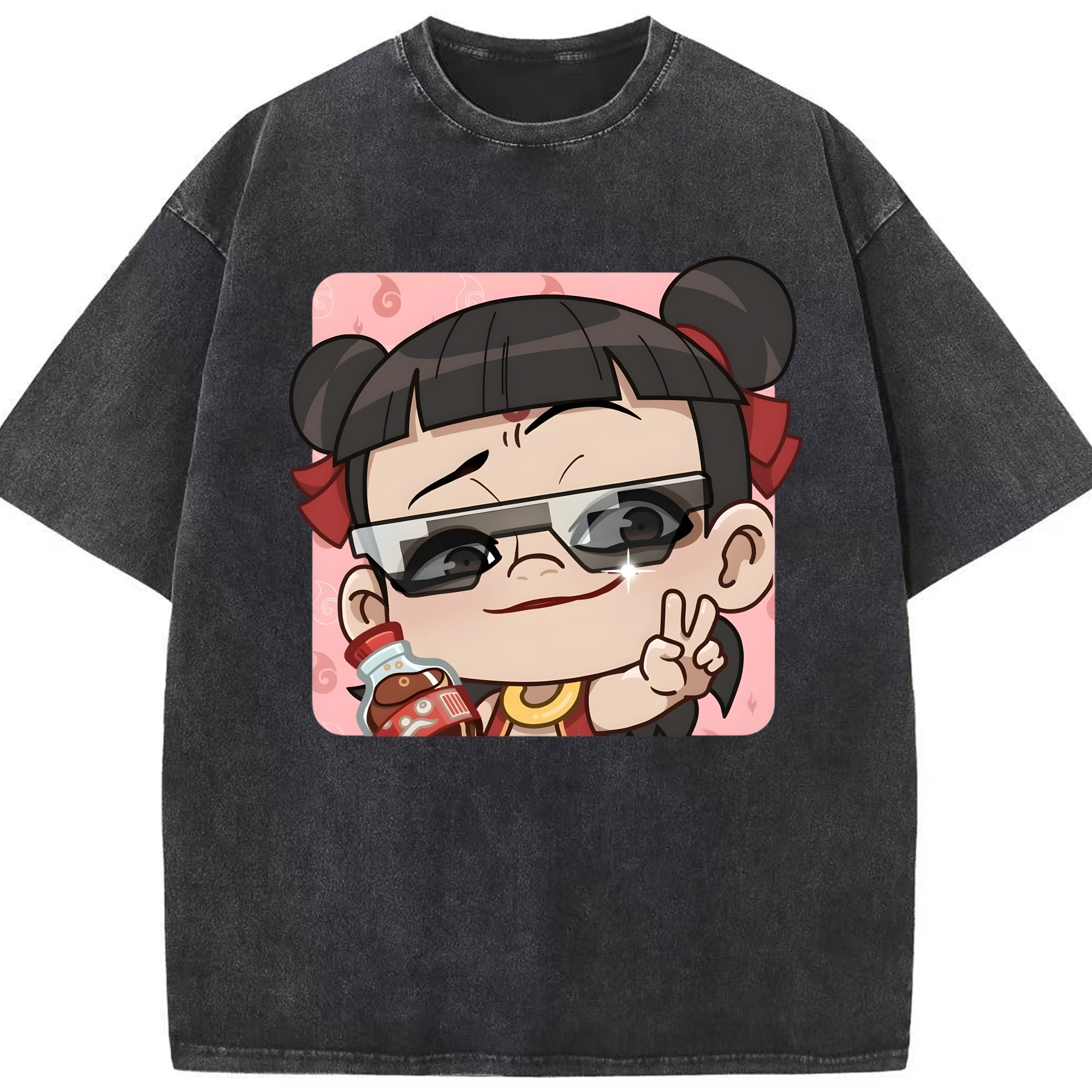（画像用） Ne Zha 2 ナタ 魔童の大暴れ 綿100% ヴィンテージ風 半袖Tシャツ（フロントプリント）