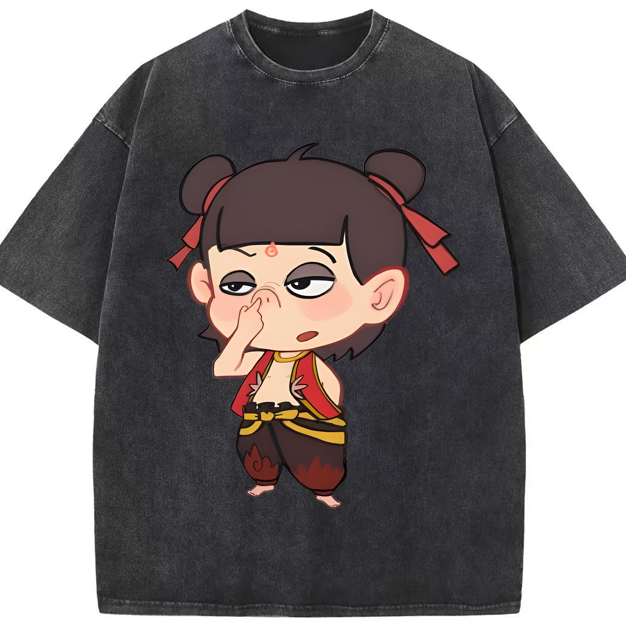 （画像用） Ne Zha 2 ナタ 魔童の大暴れ 綿100% ヴィンテージ風 半袖Tシャツ（フロントプリント）