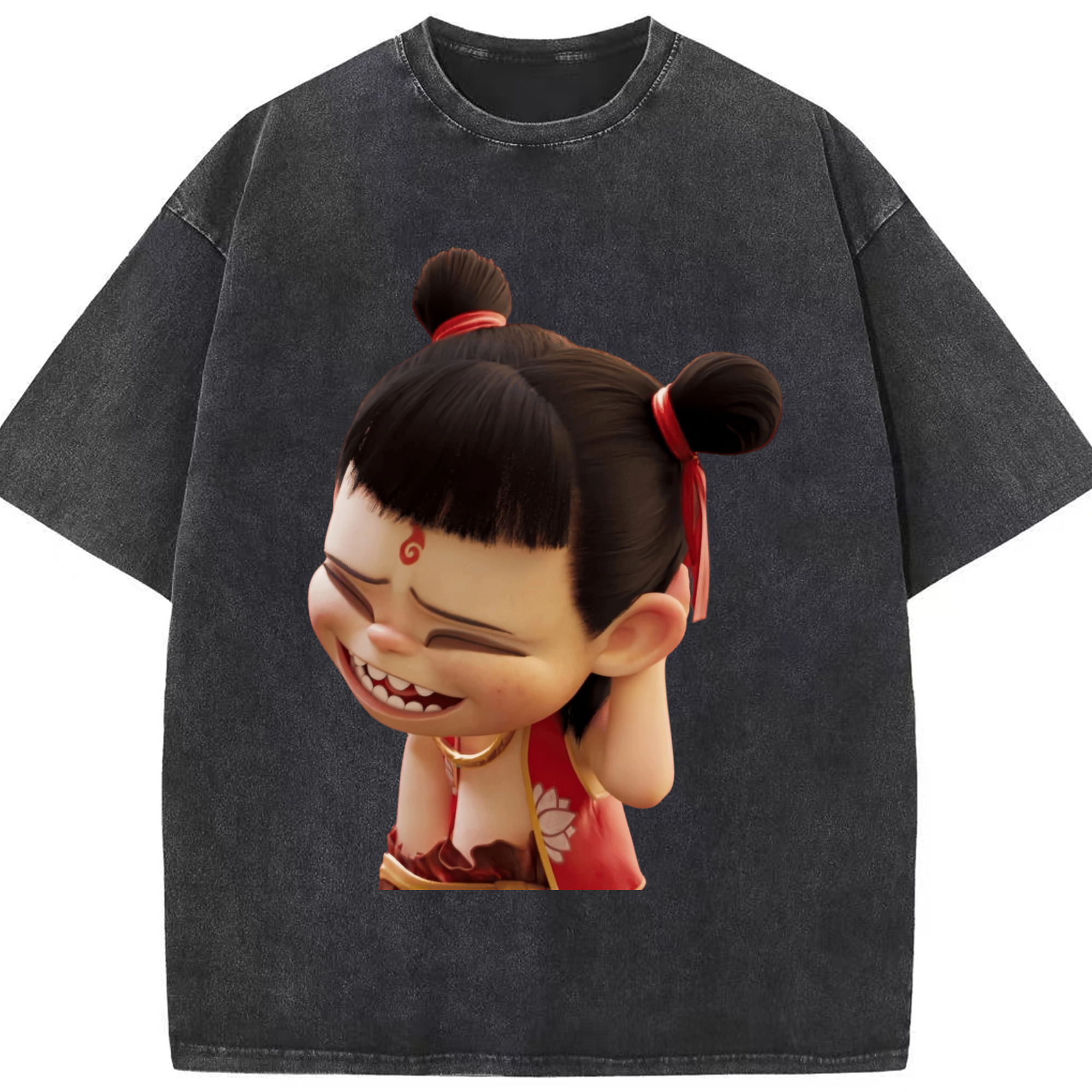 （画像用） Ne Zha 2 ナタ 魔童の大暴れ 綿100% ヴィンテージ風 半袖Tシャツ（フロントプリント）