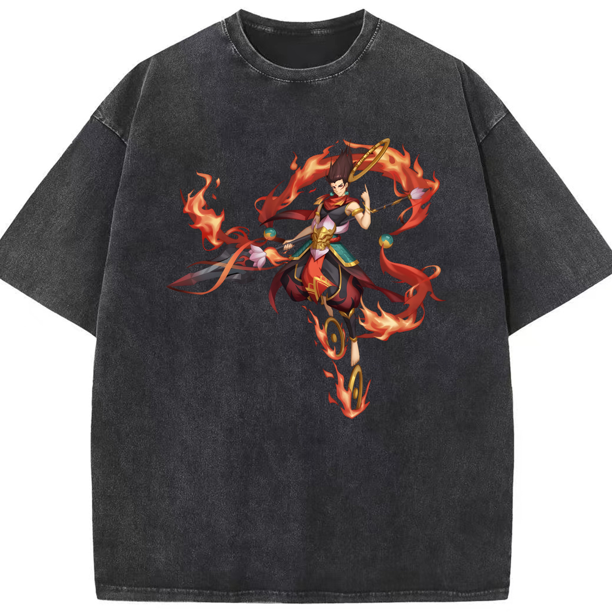 （画像用） Ne Zha 2 ナタ 魔童の大暴れ 綿100% ヴィンテージ風 半袖Tシャツ（フロントプリント）